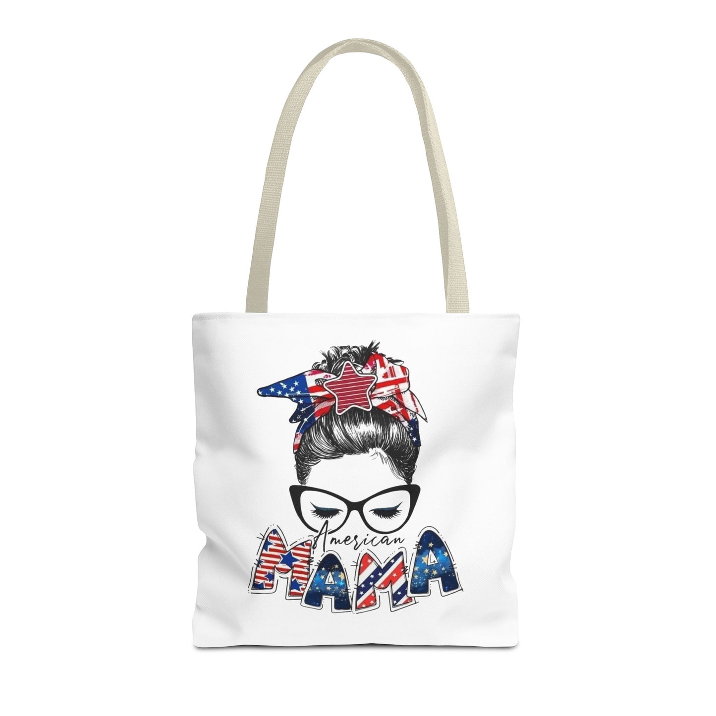 #250 Mama USA Flag Messy Bun Tote Bag