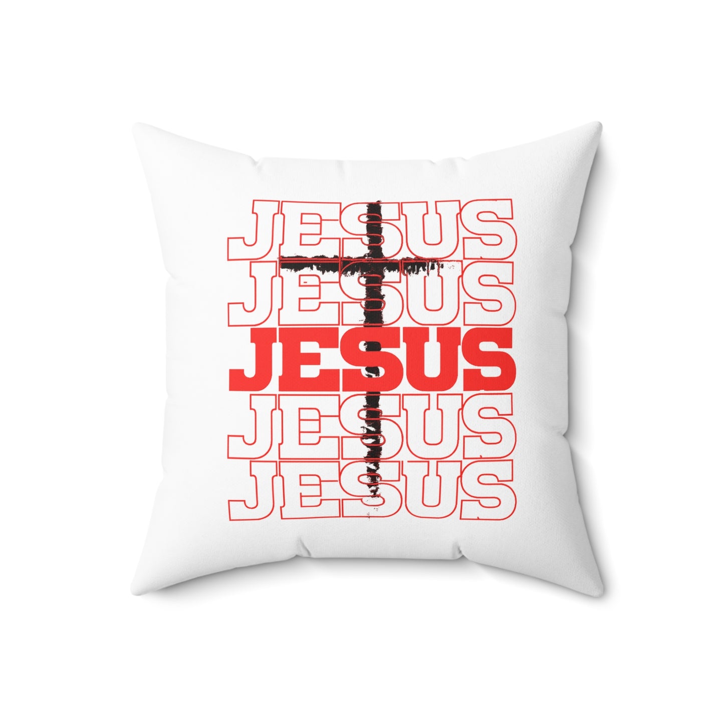 Jesus Cross Red Text Black Cross Graphic - Decorative Throw Pillow for Christian Home Decor