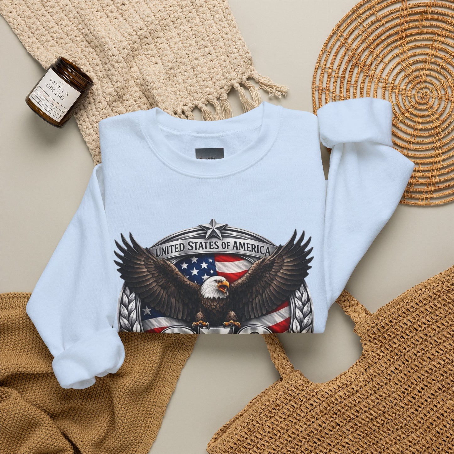 #250 Patriotic Bald Eagle 250 United States Emblem Crewneck Sweatshirt