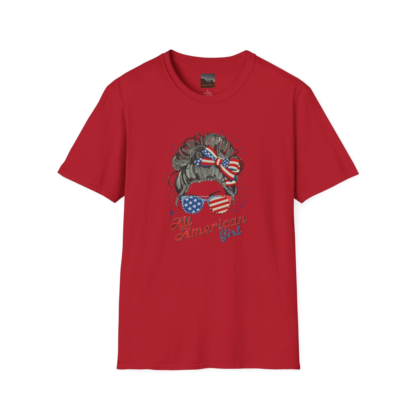 #250 "All American Girl" Patriotic Messy Bun T-Shirt