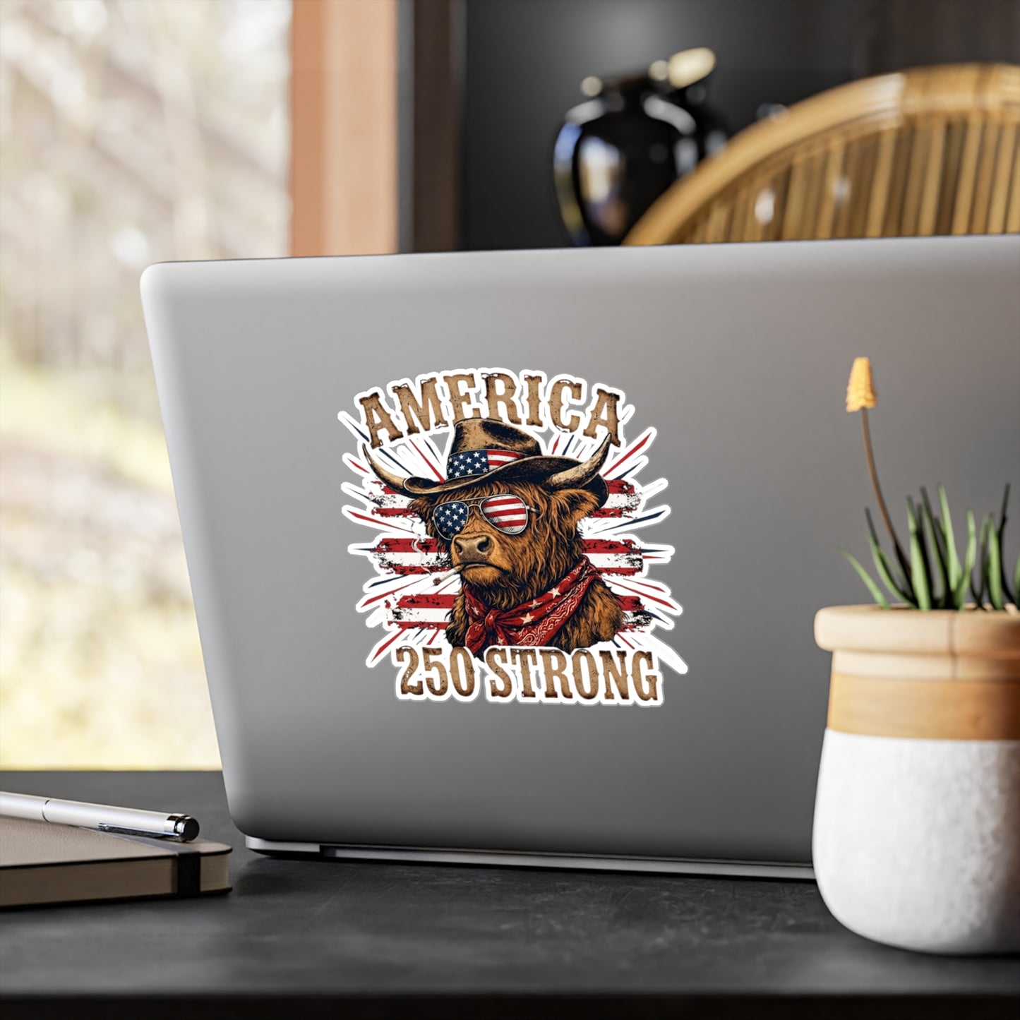 #250 America 250 Strong Patriotic Bull with American Flag Vinyl Sticker Kiss-Cut Decal (Fourth of July)