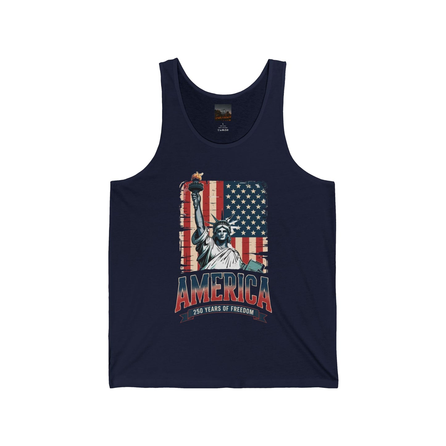 #250 Statue of Liberty American Flag 'America' Patriotic Independence Day Jersey Tank Top