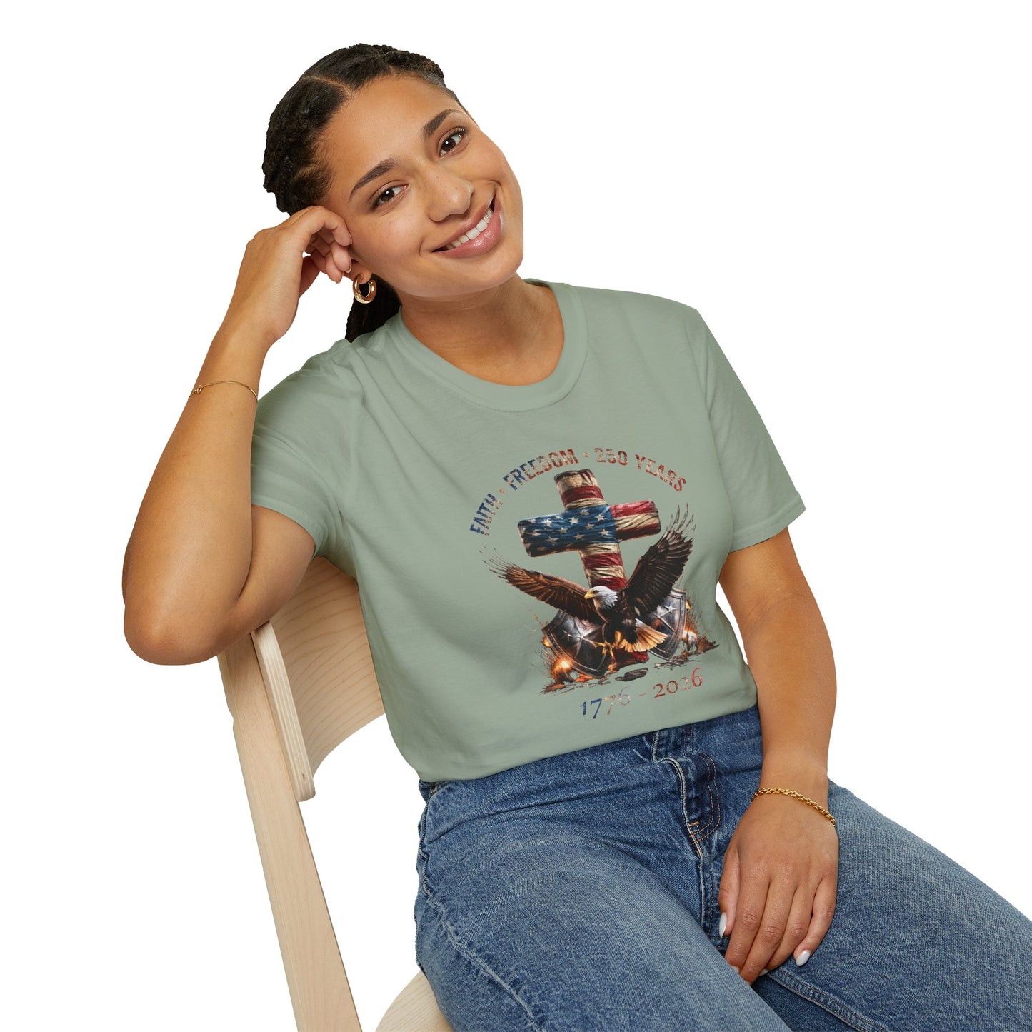 #250 Faith • Freedom 250 Years American Flag Cross & Eagle 1776-2026 T-Shirt