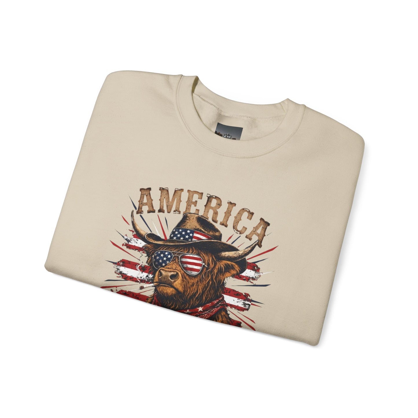 #250 America 250 Strong Patriotic Bull with American Flag Sweatshirt