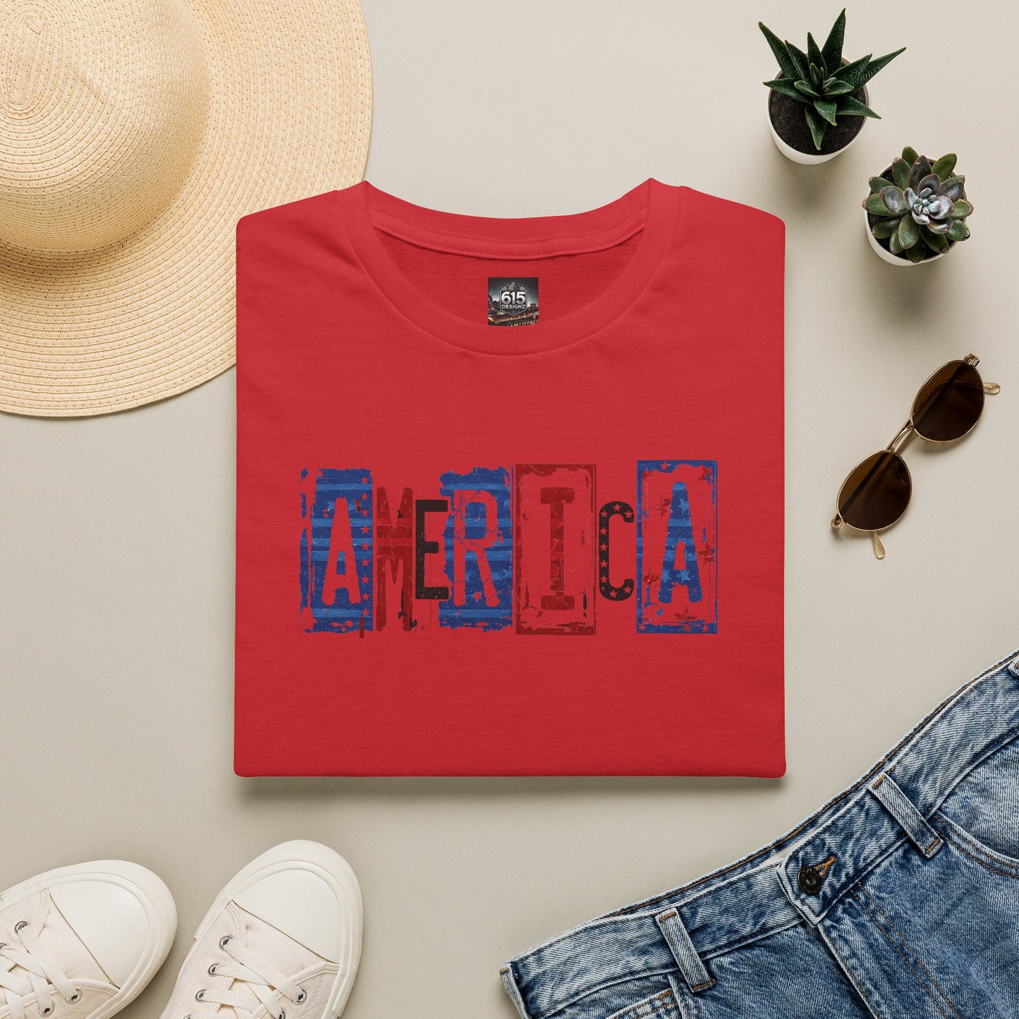 #250 America Retro Block Text Patriotic T-Shirt
