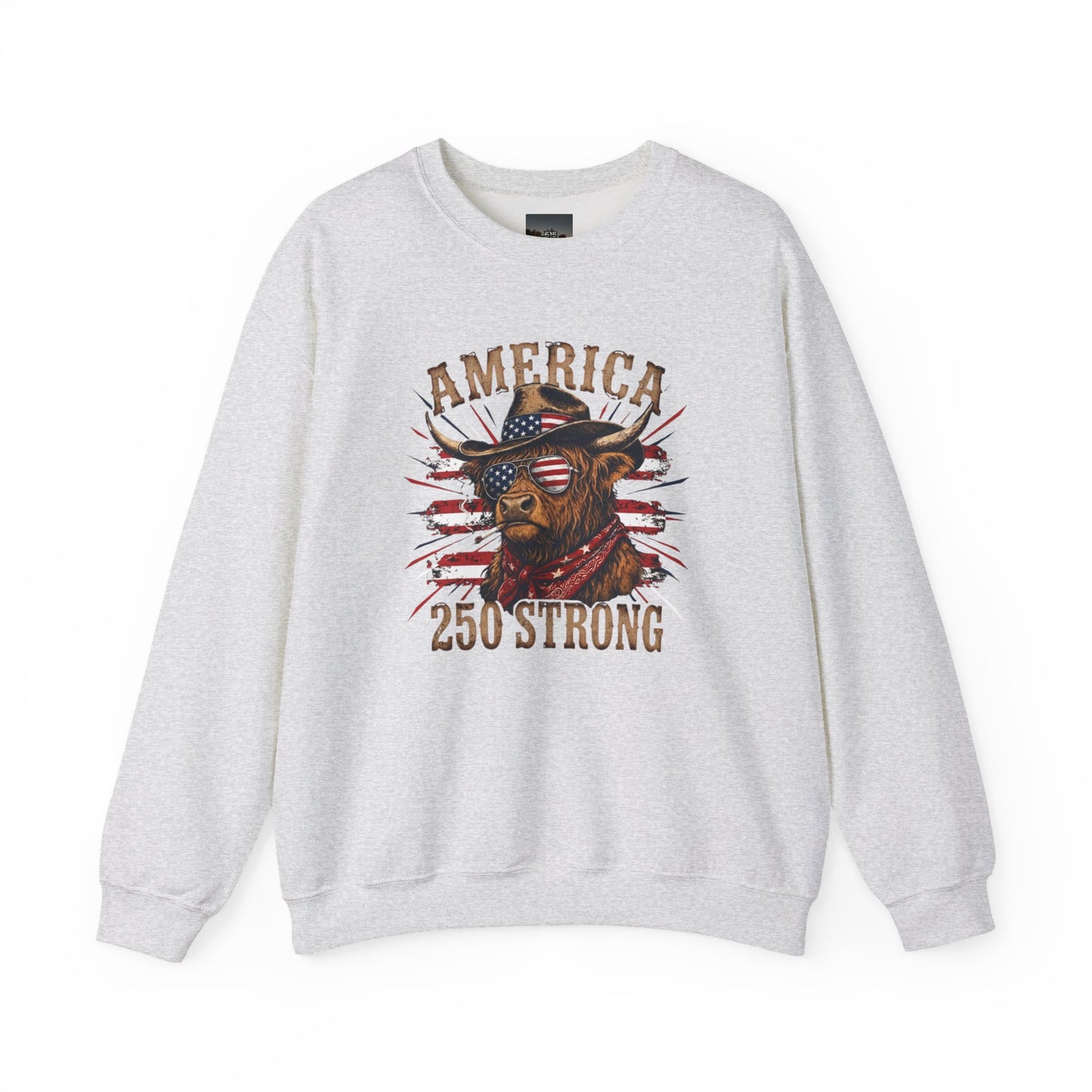 #250 America 250 Strong Patriotic Bull with American Flag Sweatshirt