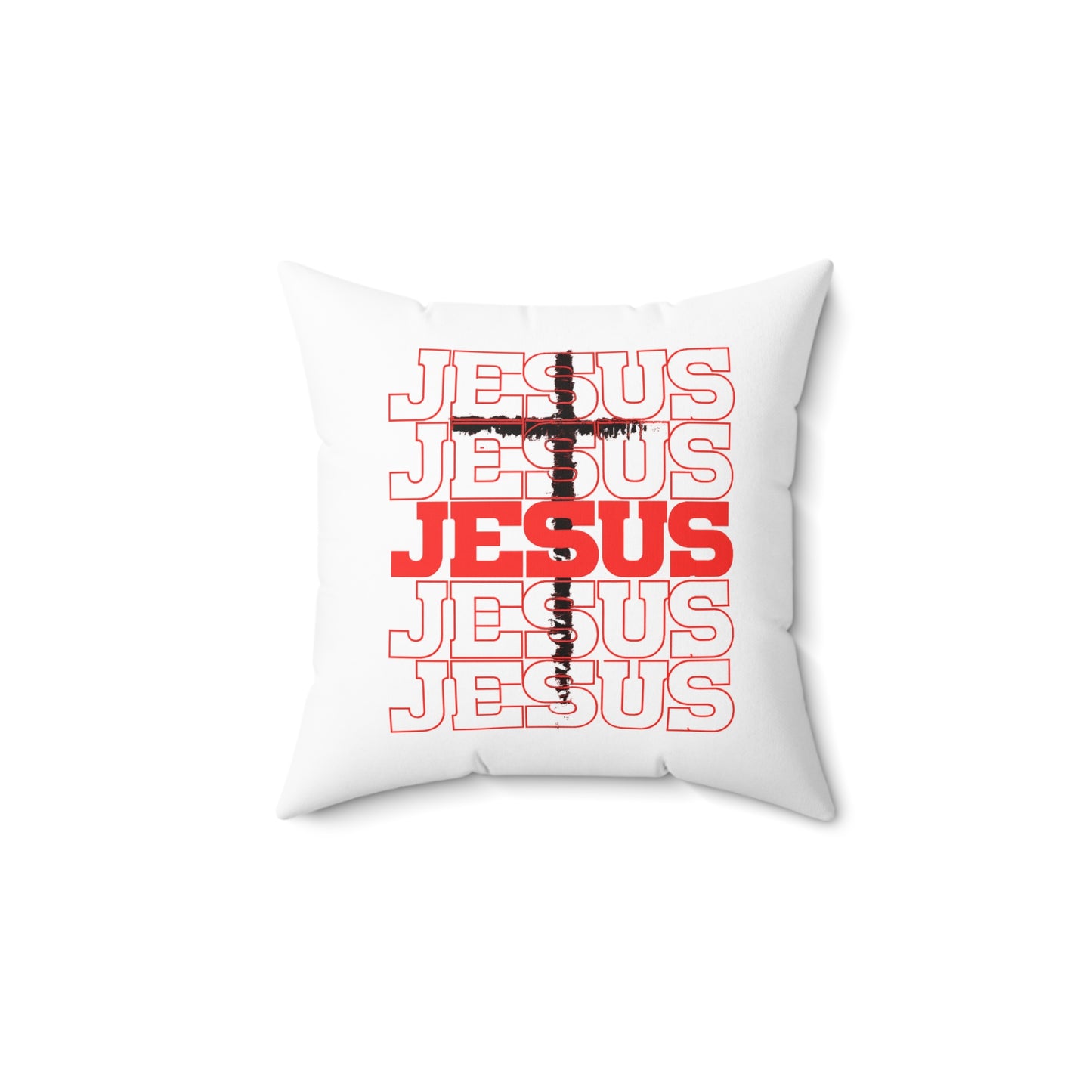 Jesus Cross Red Text Black Cross Graphic - Decorative Throw Pillow for Christian Home Decor