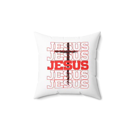 Jesus Cross Red Text Black Cross Graphic - Decorative Throw Pillow for Christian Home Decor