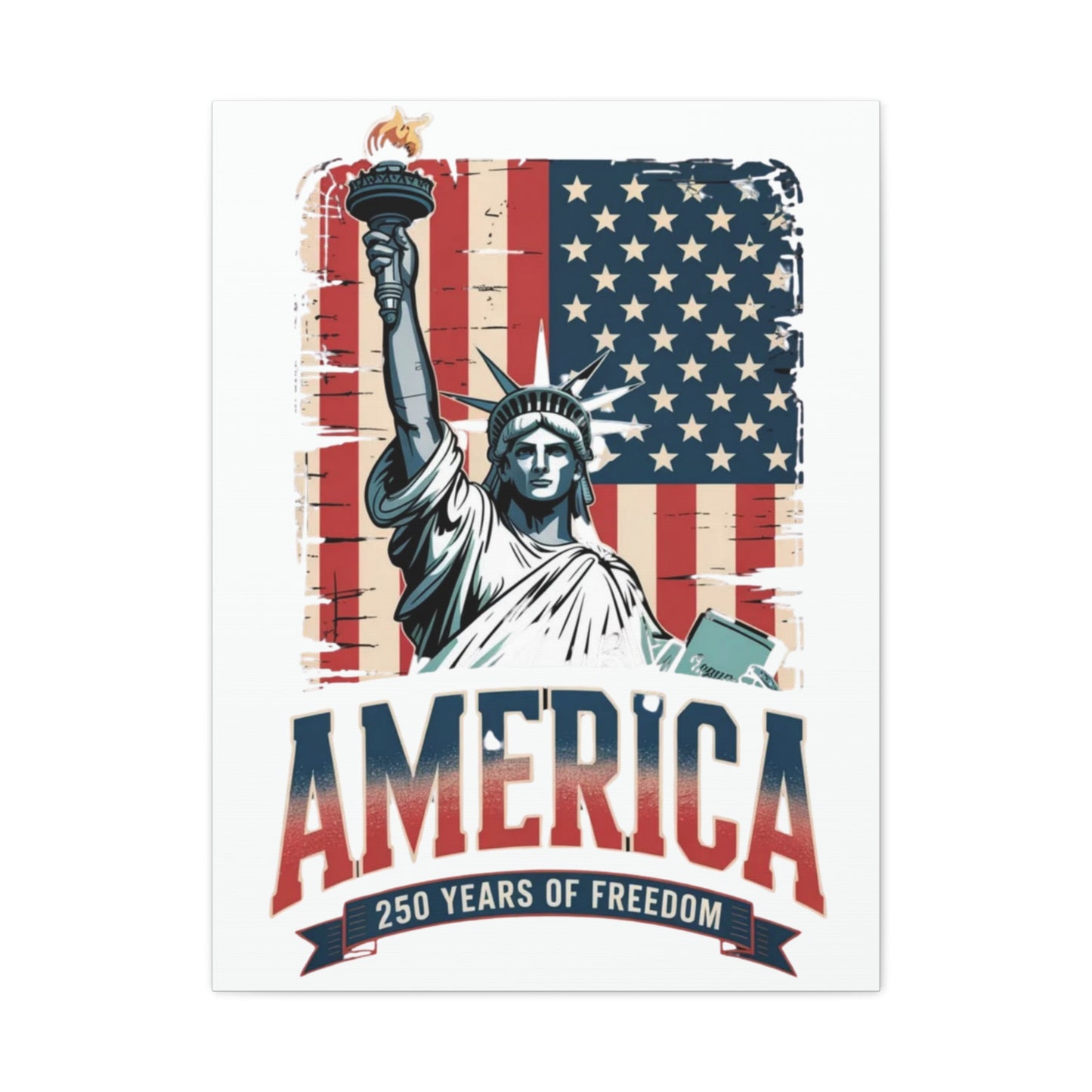 #250 Statue of Liberty American Flag 'America' Patriotic Independence Day Matte Canvas Wall Art