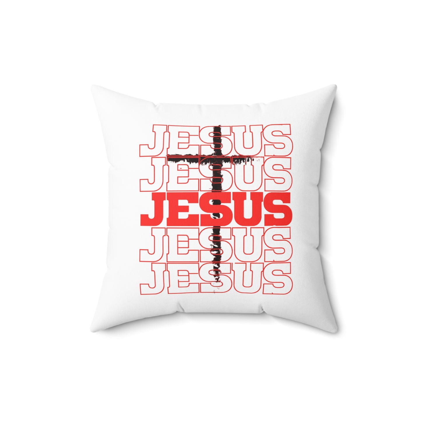 Jesus Cross Red Text Black Cross Graphic - Decorative Throw Pillow for Christian Home Decor