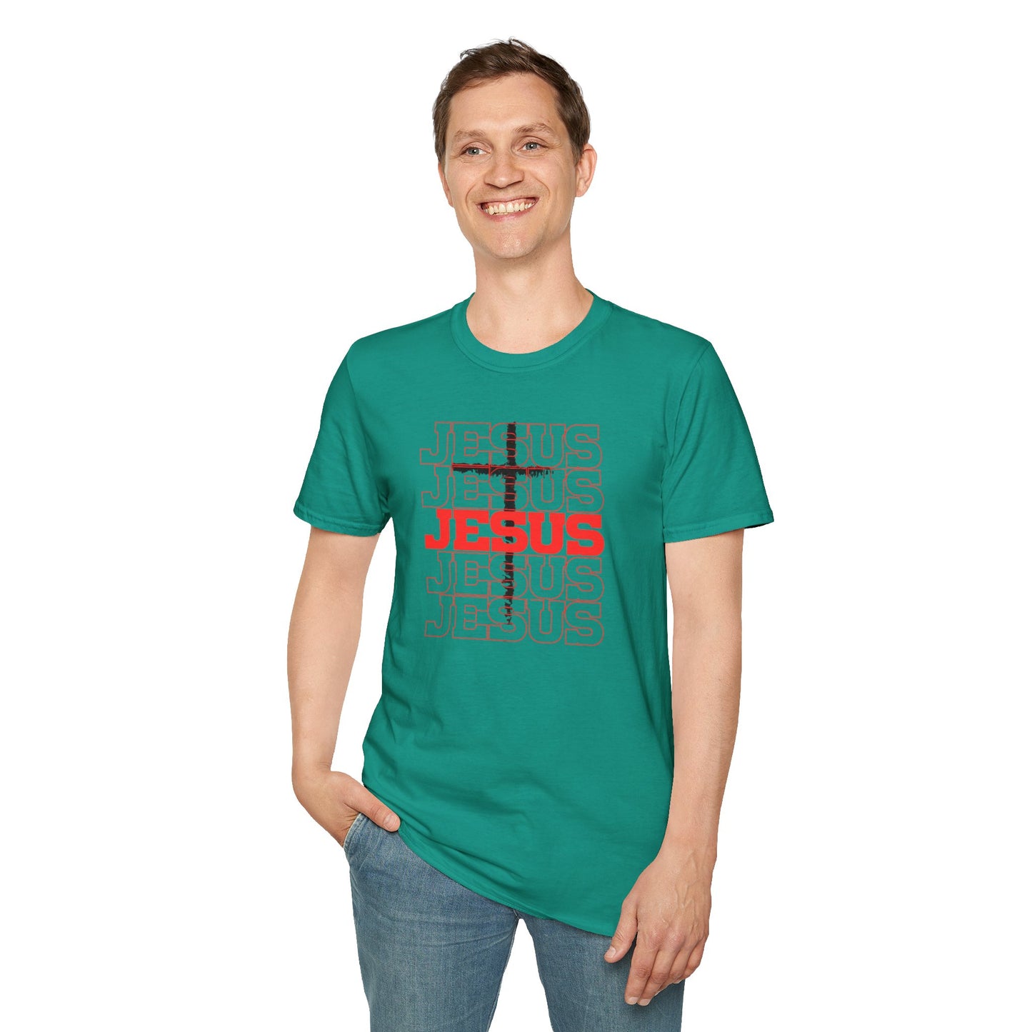 Jesus Cross Red Text Black Cross Graphic T-Shirt — Religious Faith Tee