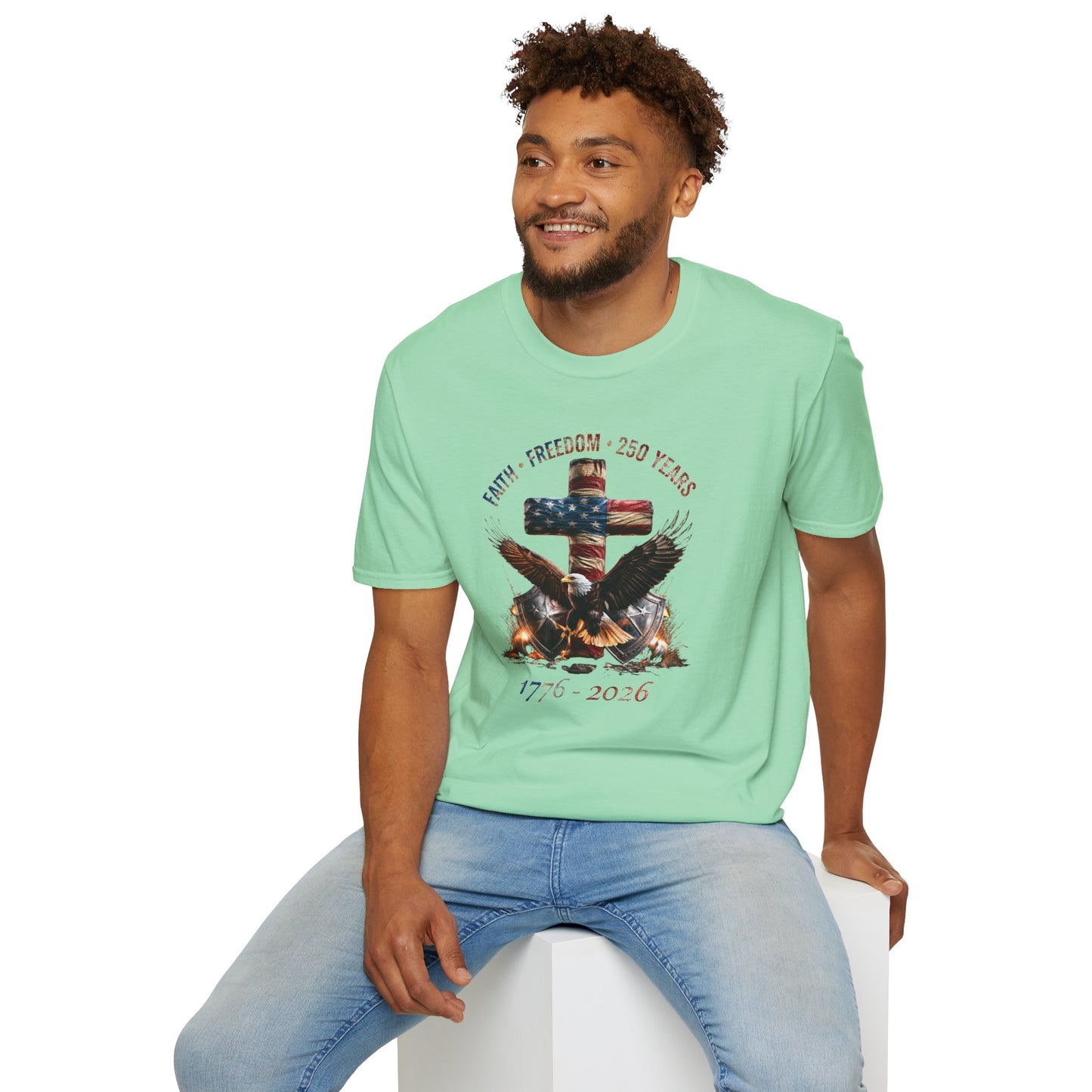#250 Faith • Freedom 250 Years American Flag Cross & Eagle 1776-2026 T-Shirt