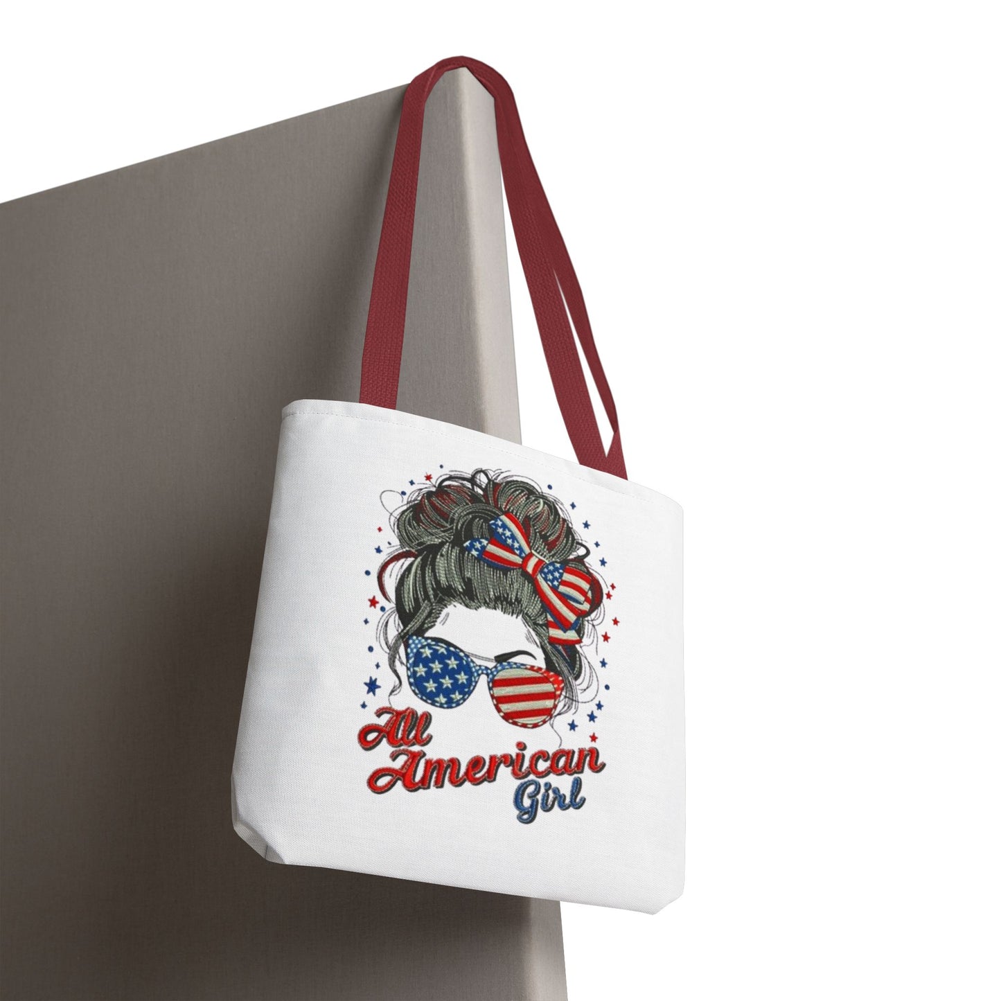 #250 "All American Girl" Patriotic Messy Bun Tote Bag