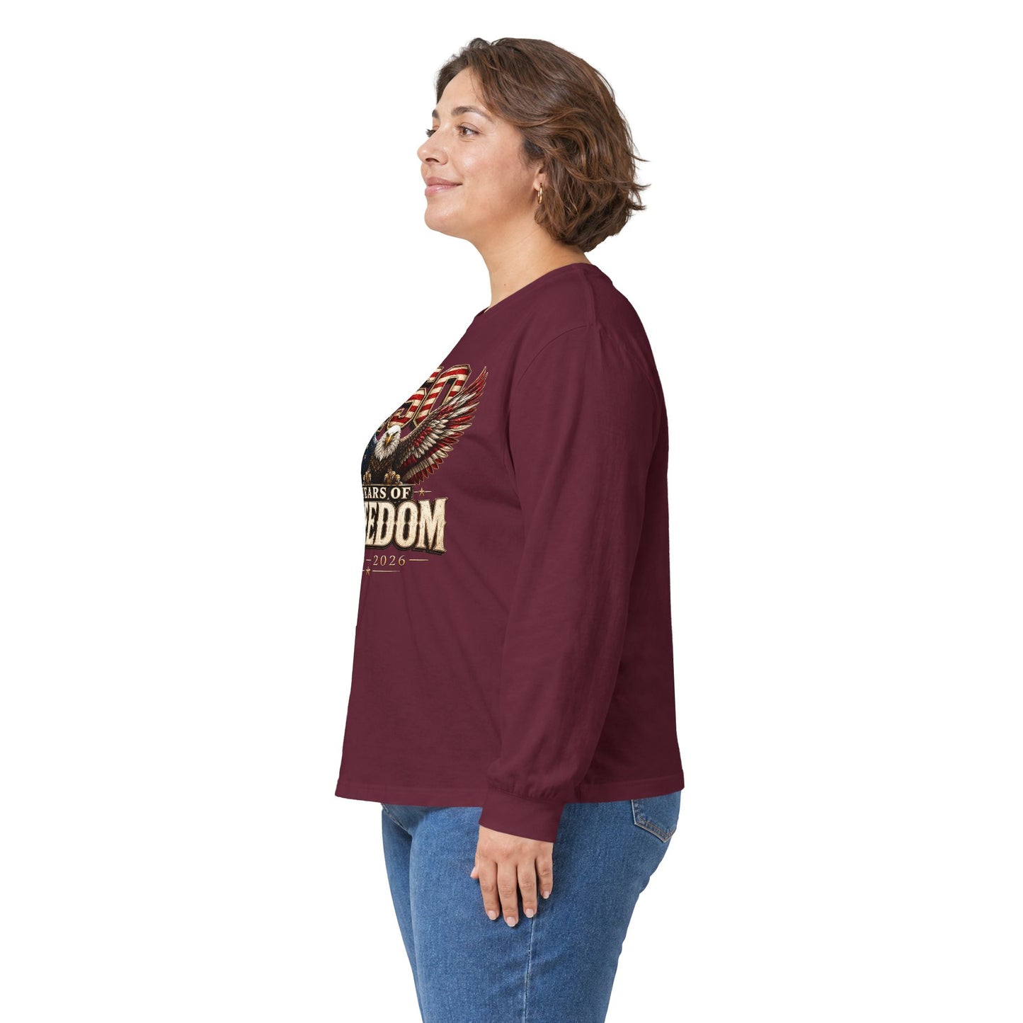 #250 250 Years of Freedom Eagle Patriotic American Flag Anniversary (1776–2026) Long Sleeve Tee