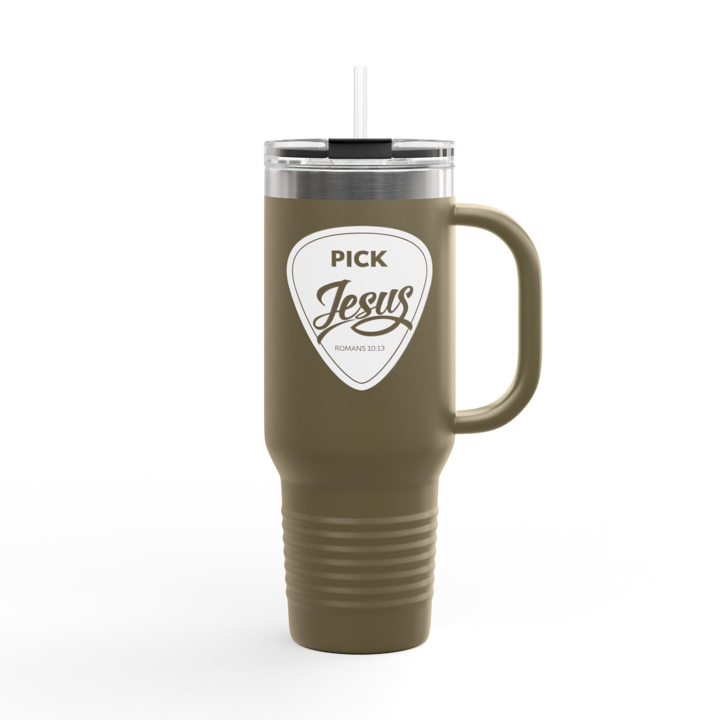 Pick Jesus Guitar Pick 40oz Christian Guitar Pick Design (Romans 10:13) Insulated Travel Mug