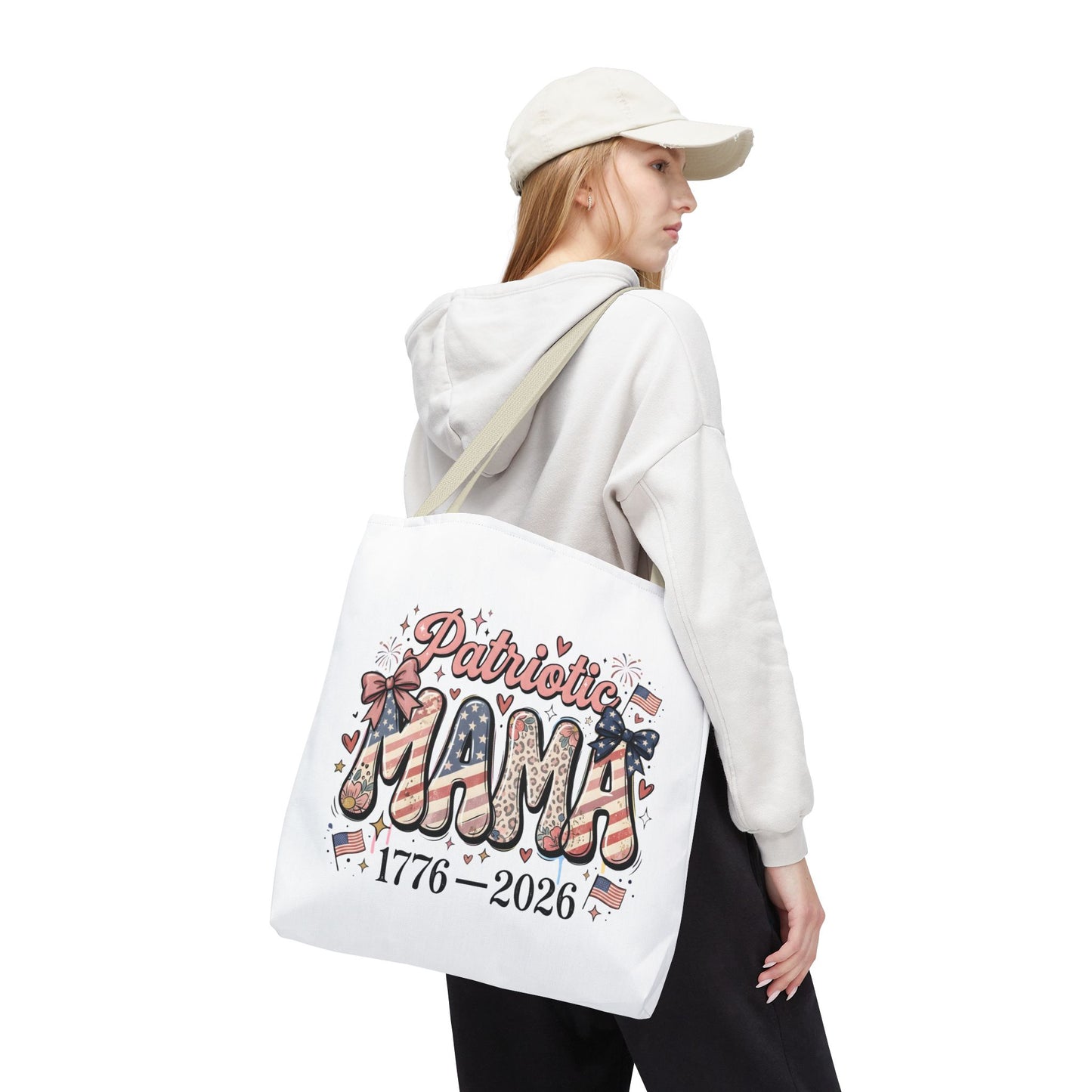 #250 Patriotic Mama 1776–2026 American Flag Tote Bag