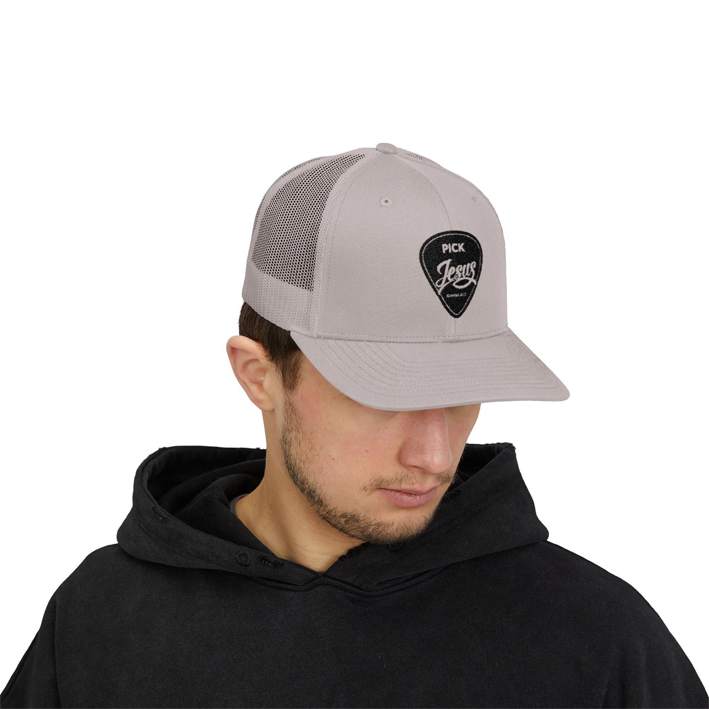 Pick Jesus Guitar Pick Trucker Cap Christian Guitar Pick Design (Romans 10:13)