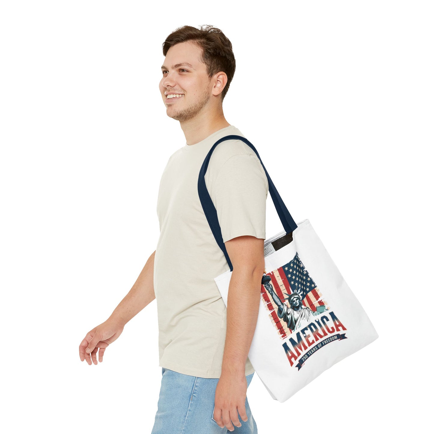 #250 Statue of Liberty American Flag 'America' Patriotic Independence Day Tote Bag