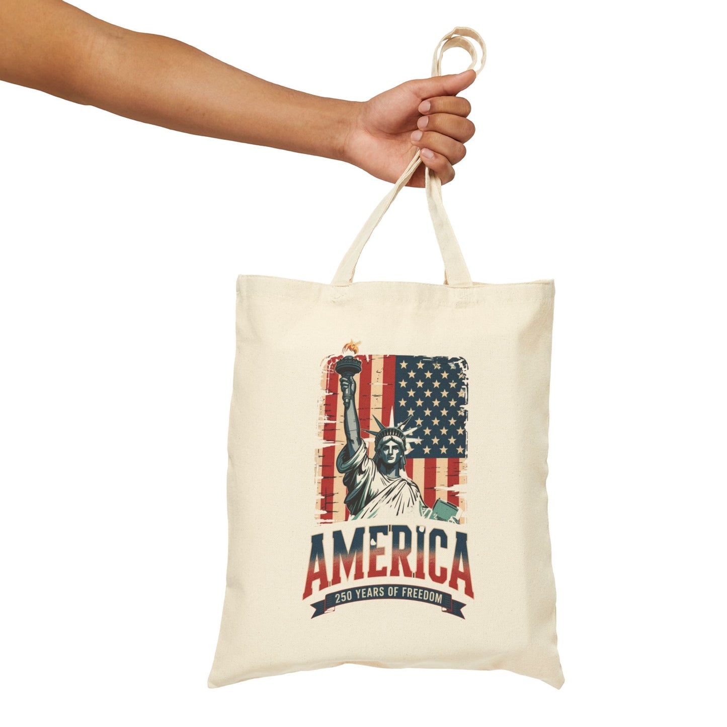 #250 Statue of Liberty American Flag 'America' Patriotic Independence Day Canvas Tote