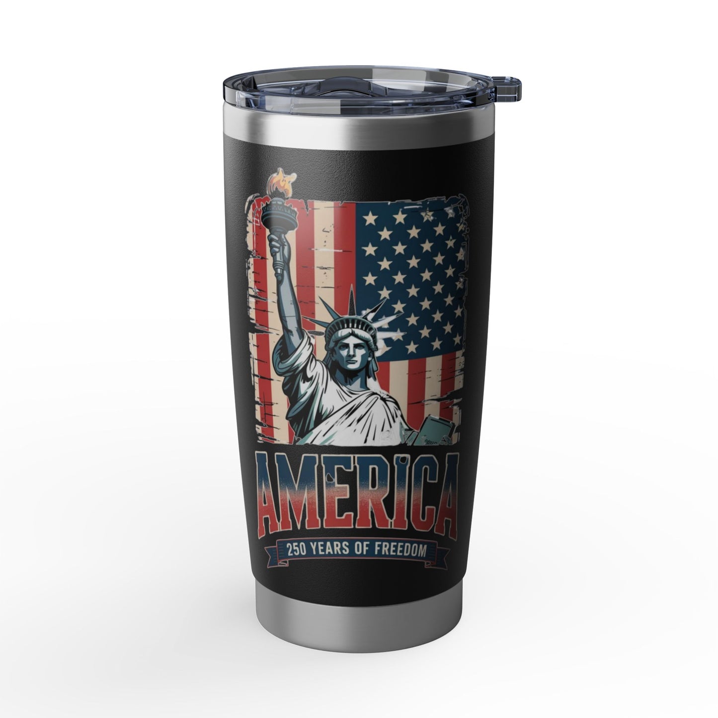 #250 Statue of Liberty American Flag 'America' Patriotic Independence Day Vagabond 20oz Tumbler Stainless Travel Cup