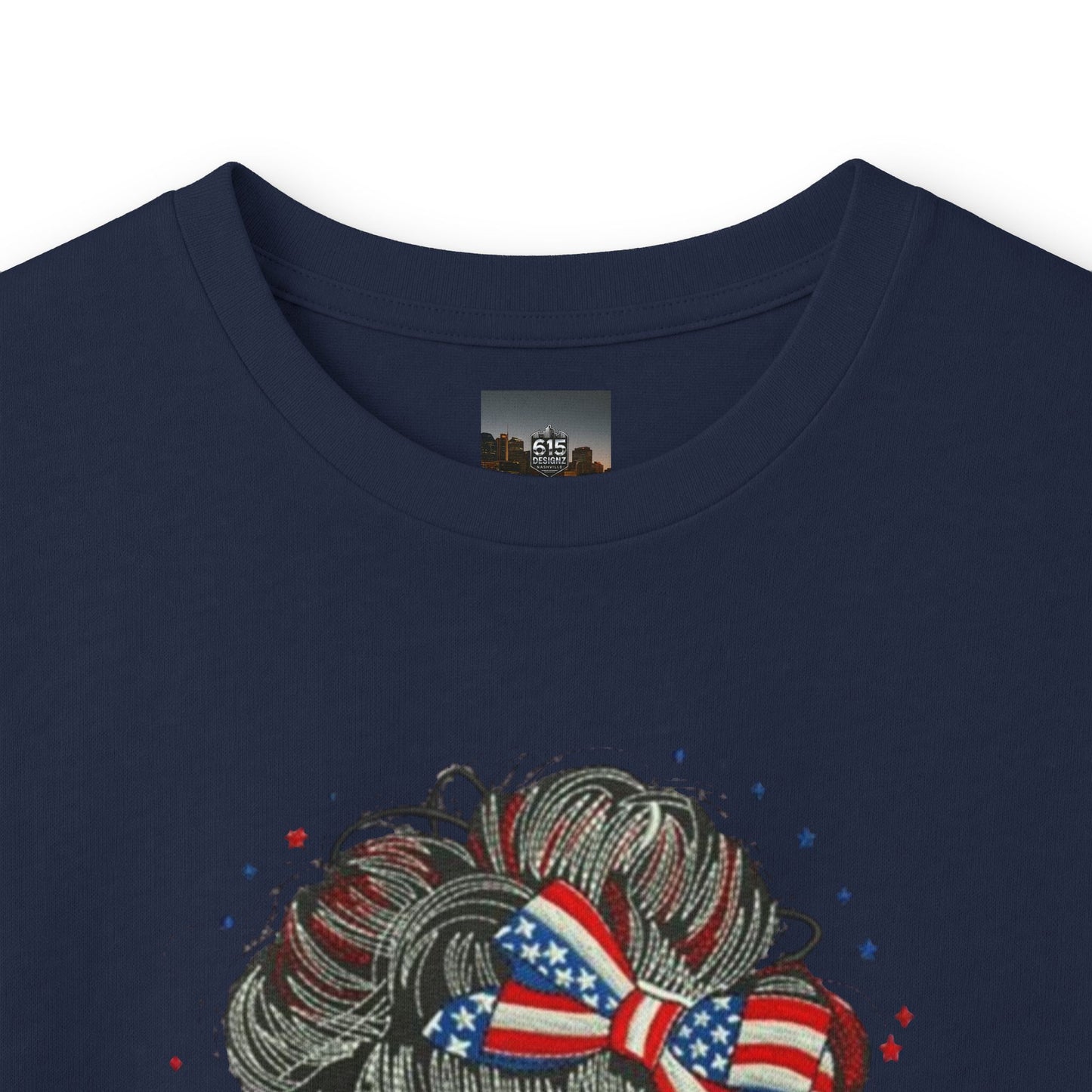 #250 "All American Girl" Patriotic Messy Bun Long Sleeve Tee