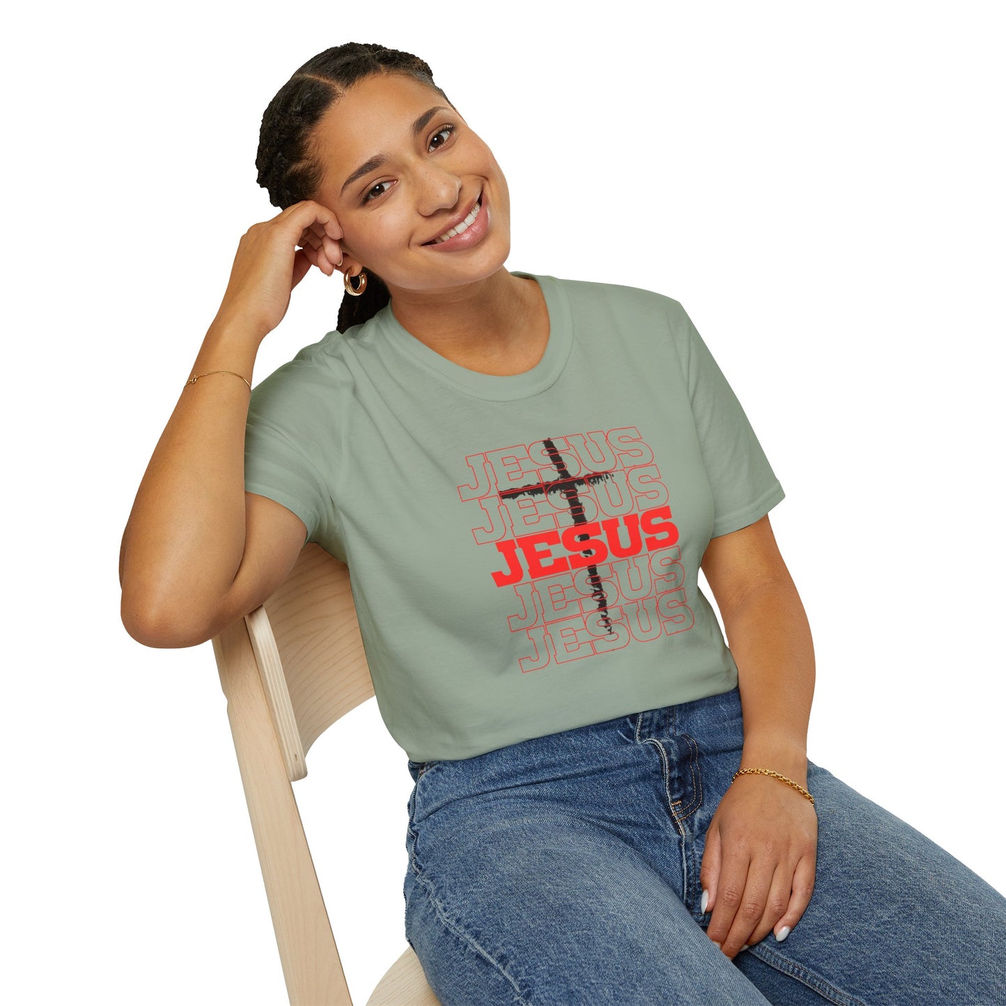Jesus Cross Red Text Black Cross Graphic T-Shirt — Religious Faith Tee