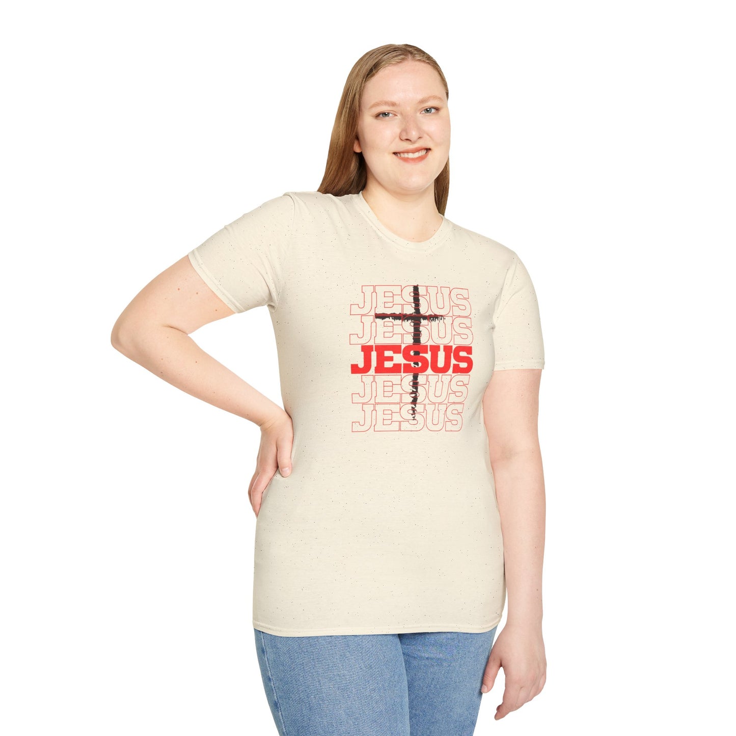 Jesus Cross Red Text Black Cross Graphic T-Shirt — Religious Faith Tee