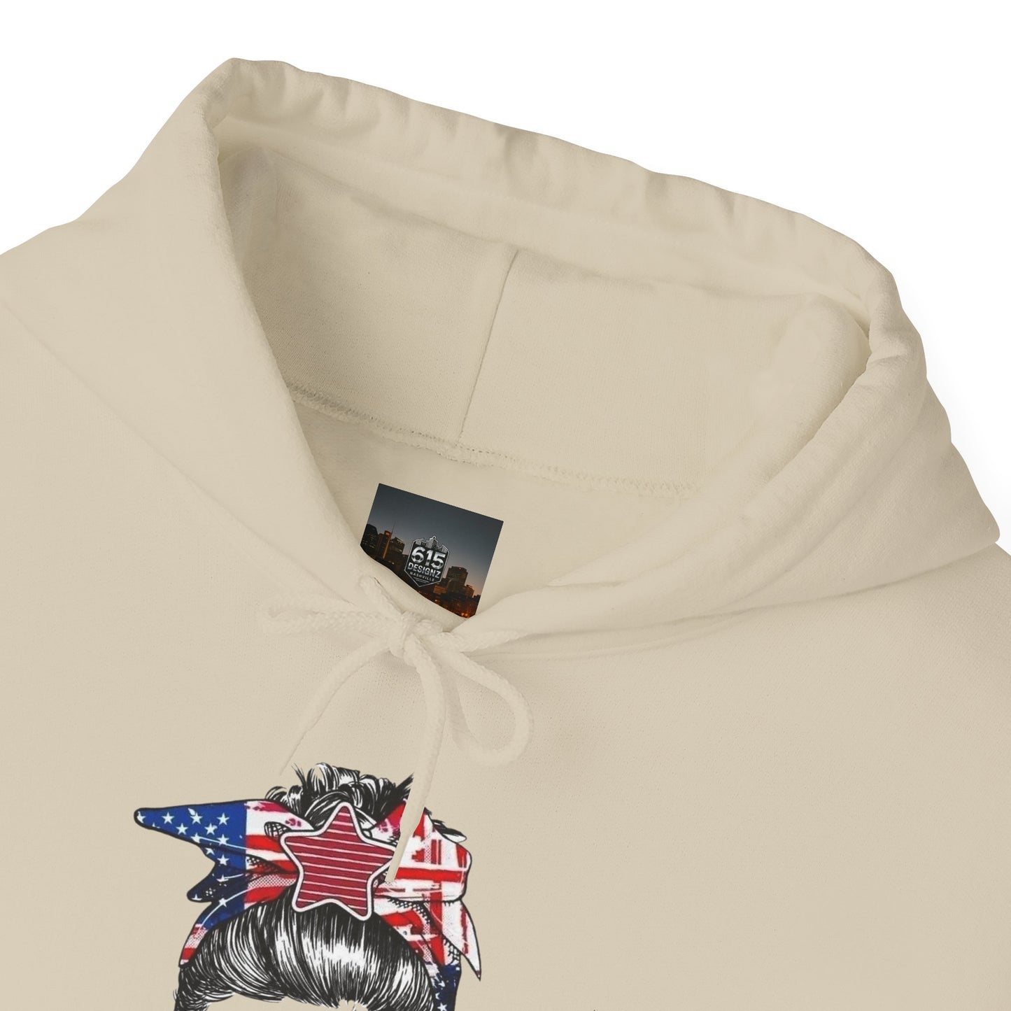 #250 Mama USA Flag Messy Bun Hoodie