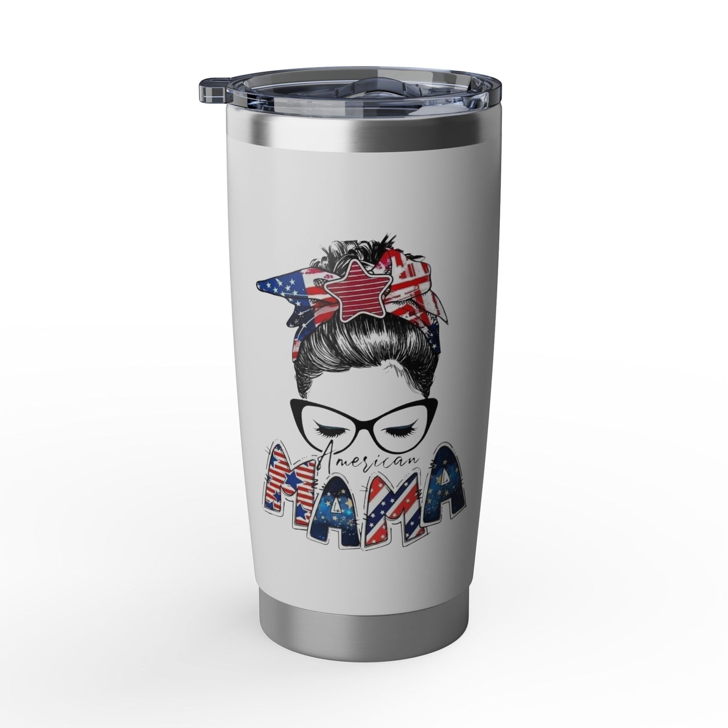 #250 Mama USA Flag Messy Bun 20oz Stainless Travel Tumbler 'Vagabond'