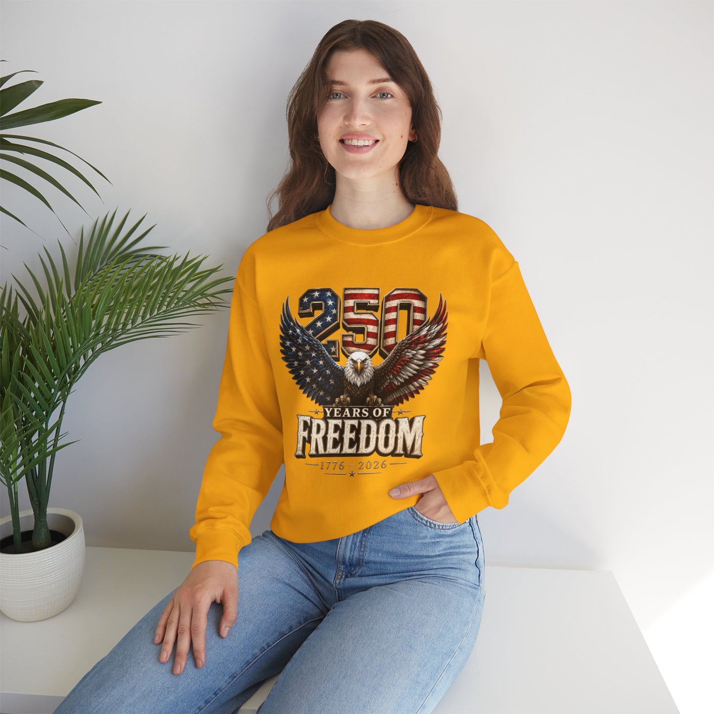 #250 250 Years of Freedom Eagle Patriotic American Flag Anniversary (1776–2026) Crewneck Sweatshirt