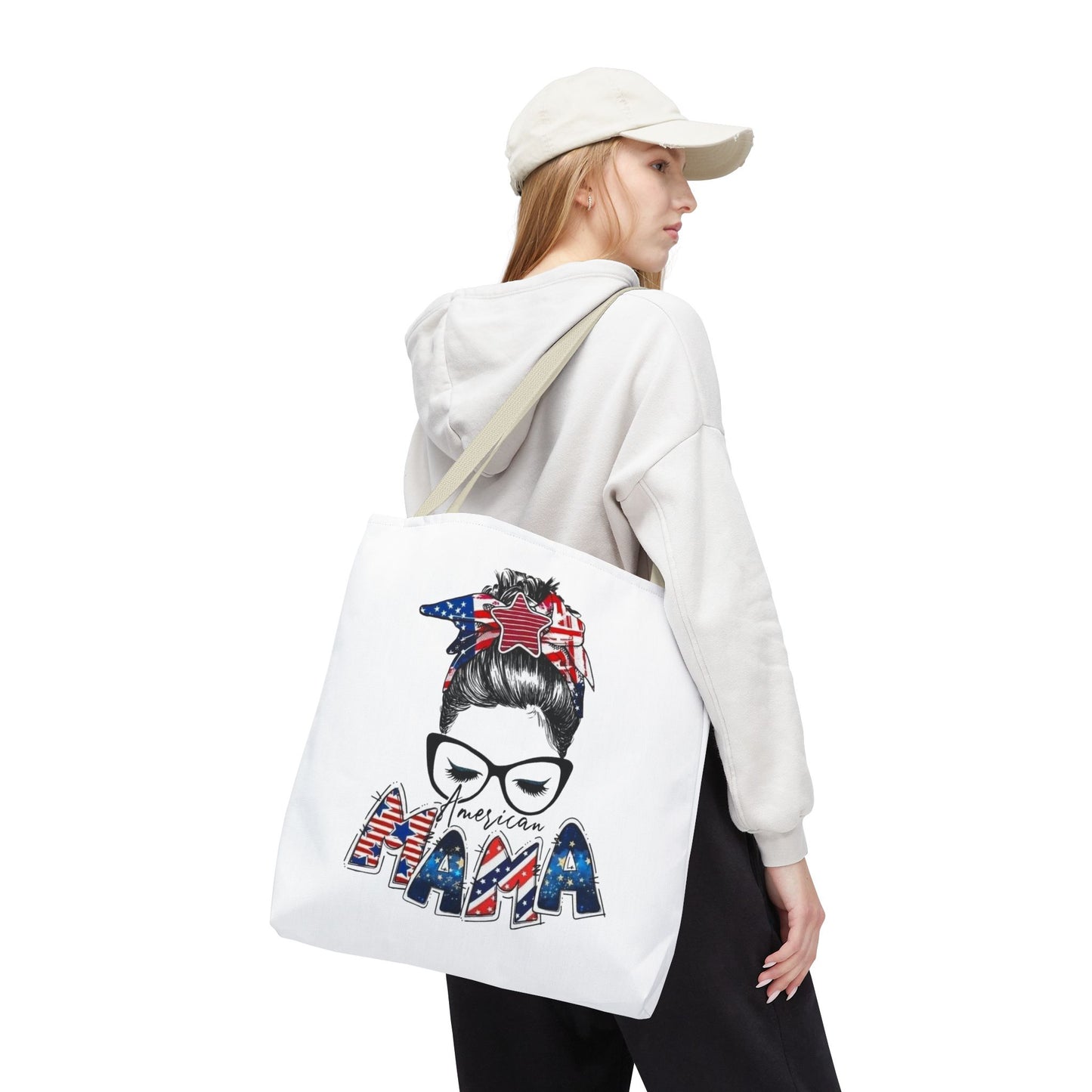 #250 Mama USA Flag Messy Bun Tote Bag