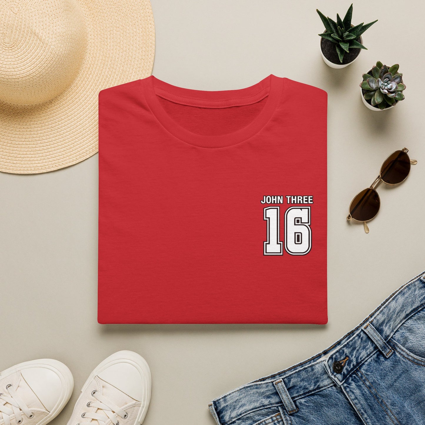 John Three 16 Chest and Back Jersey Print with Scripture Tee