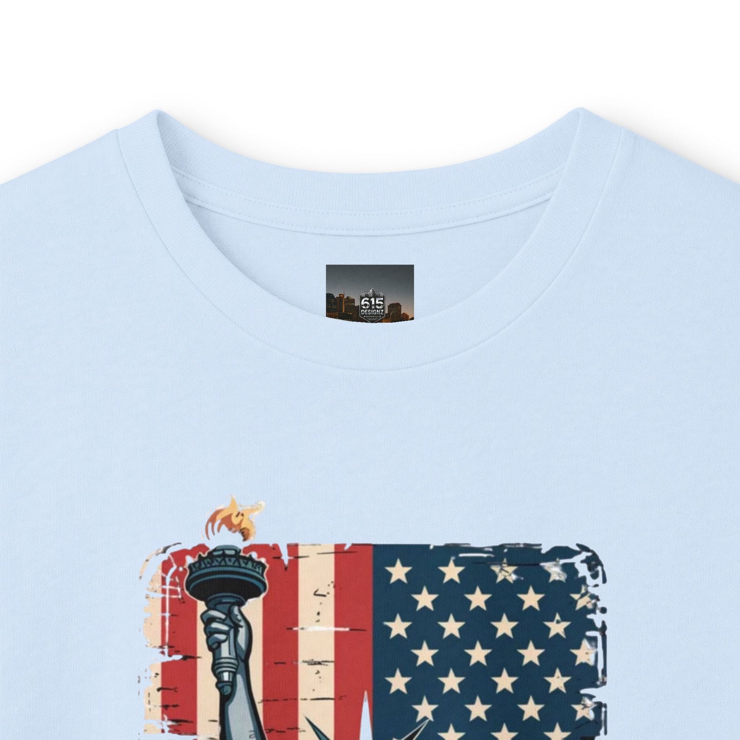 #250 Statue of Liberty American Flag 'America' Patriotic Independence Day Long Sleeve Tee