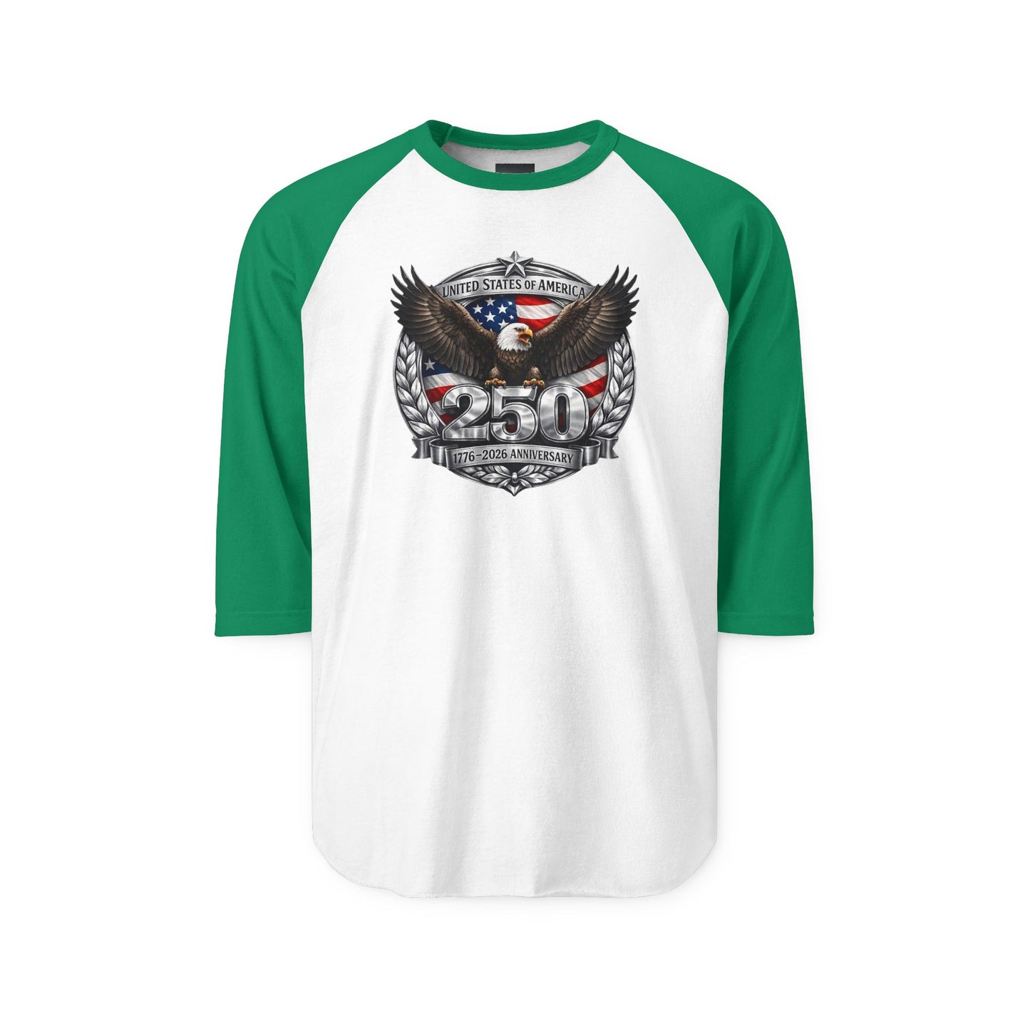 #250 Patriotic Bald Eagle 250 United States Emblem Raglan Shirt Baseball Tee