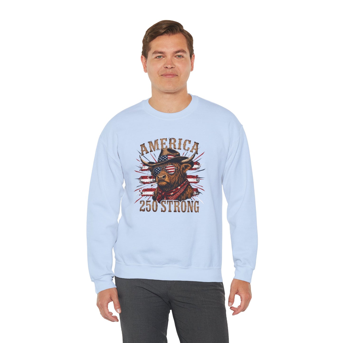 #250 America 250 Strong Patriotic Bull with American Flag Sweatshirt