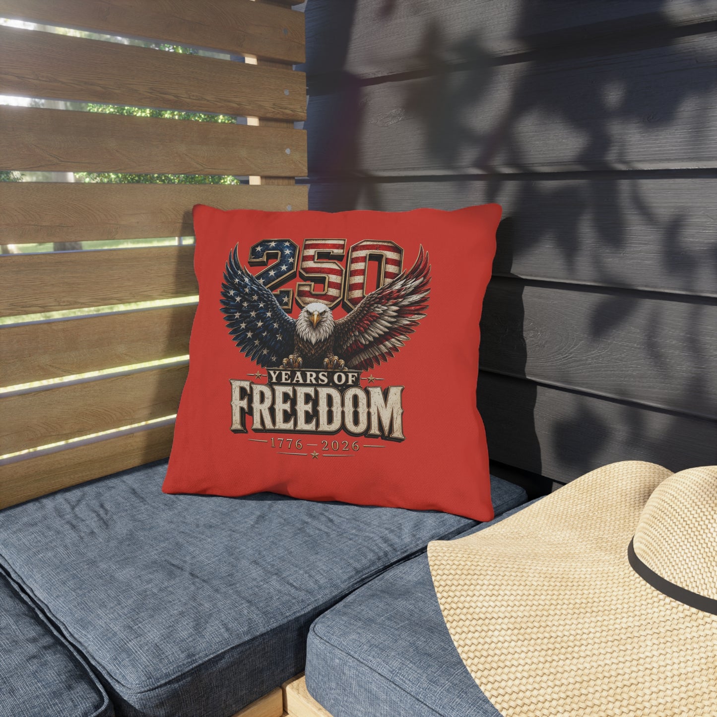 #250 250 Years of Freedom Eagle Patriotic American Flag Anniversary (1776–2026) Outdoor Throw Pillow
