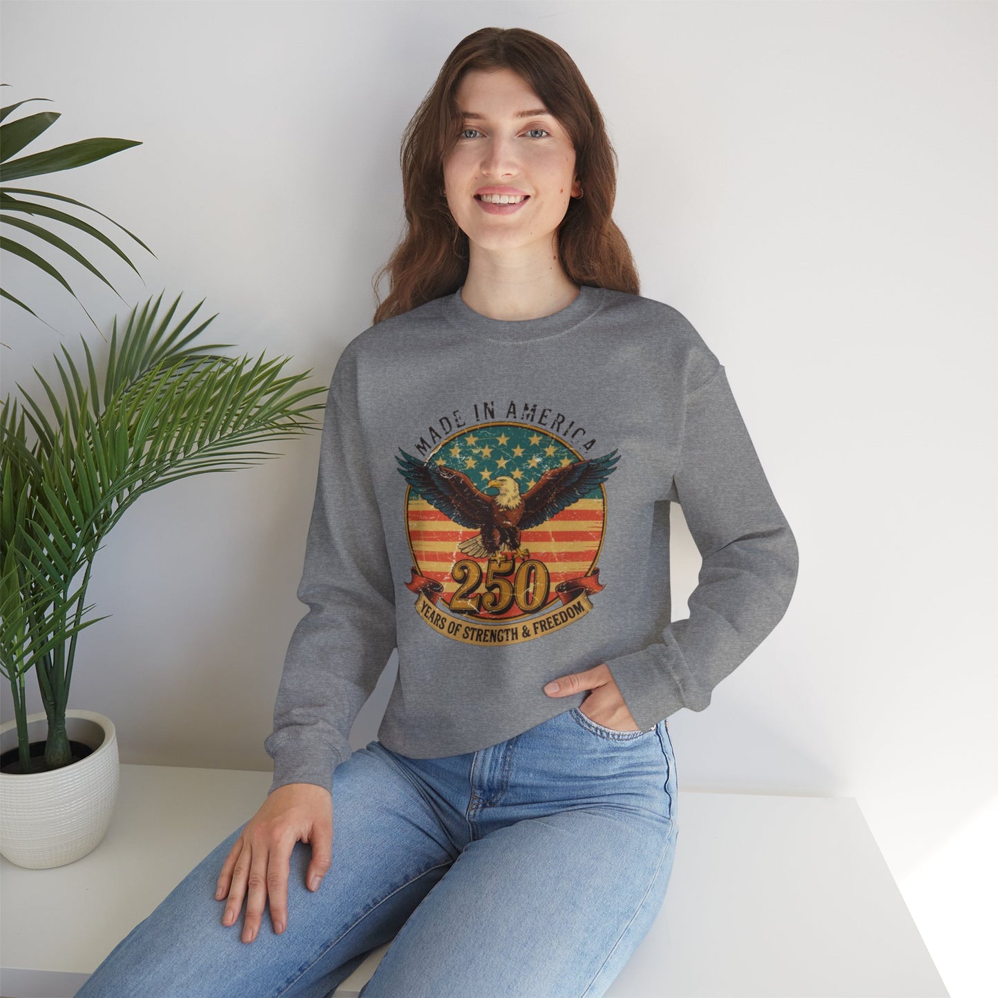 #250 Made in America Eagle 250th Anniversary Patriotic Crewneck Sweatshirt
