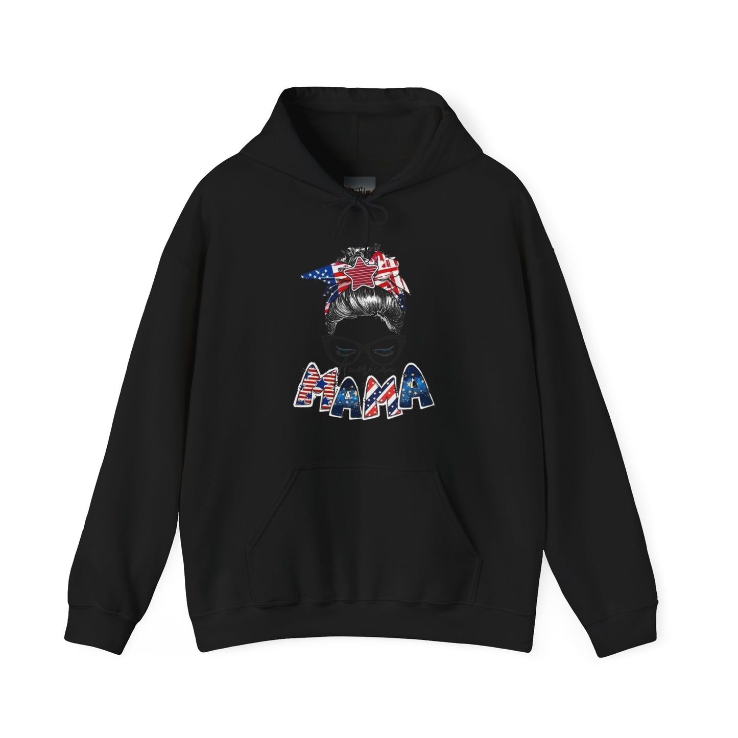 #250 Mama USA Flag Messy Bun Hoodie
