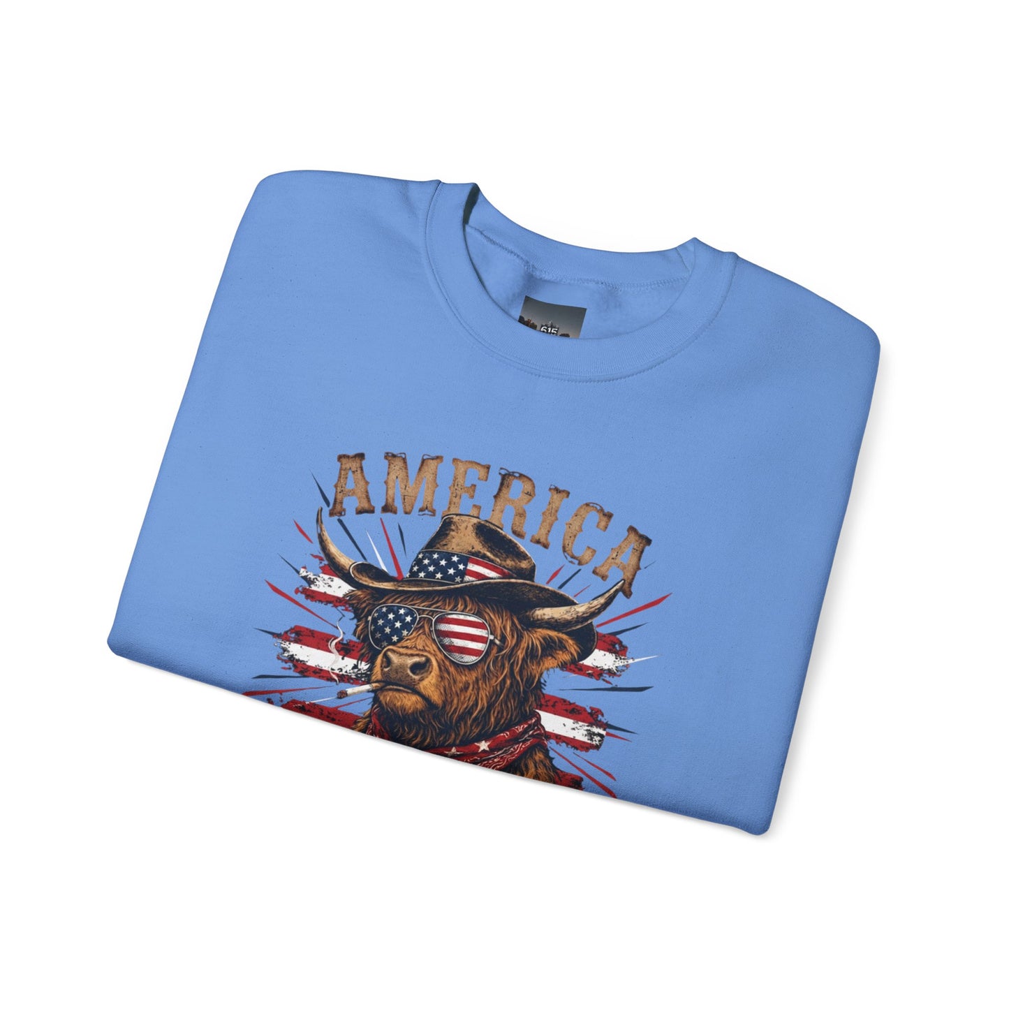 #250 America 250 Strong Patriotic Bull with American Flag Sweatshirt