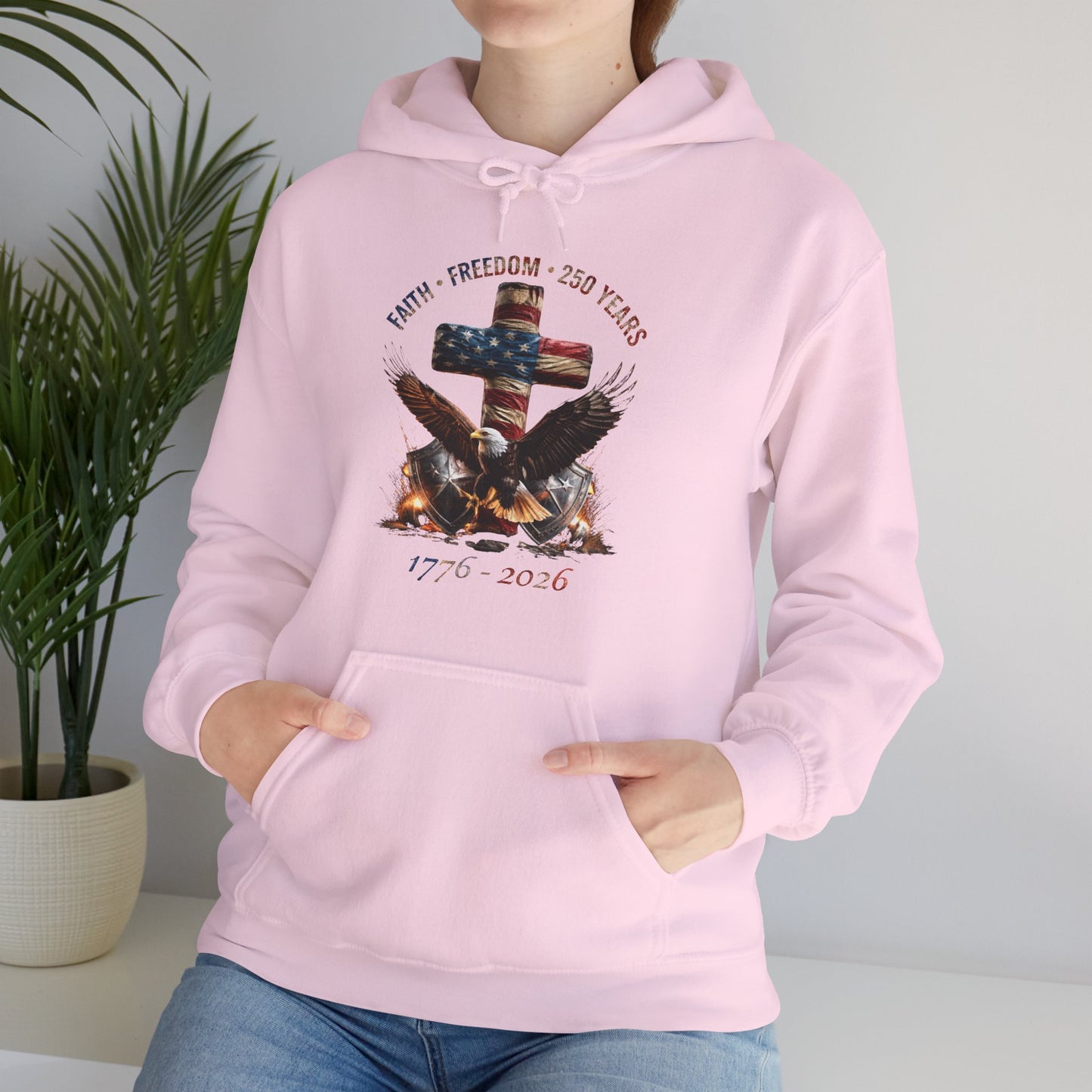 #250 Faith • Freedom 250 Years American Flag Cross & Eagle 1776-2026 Hoodie
