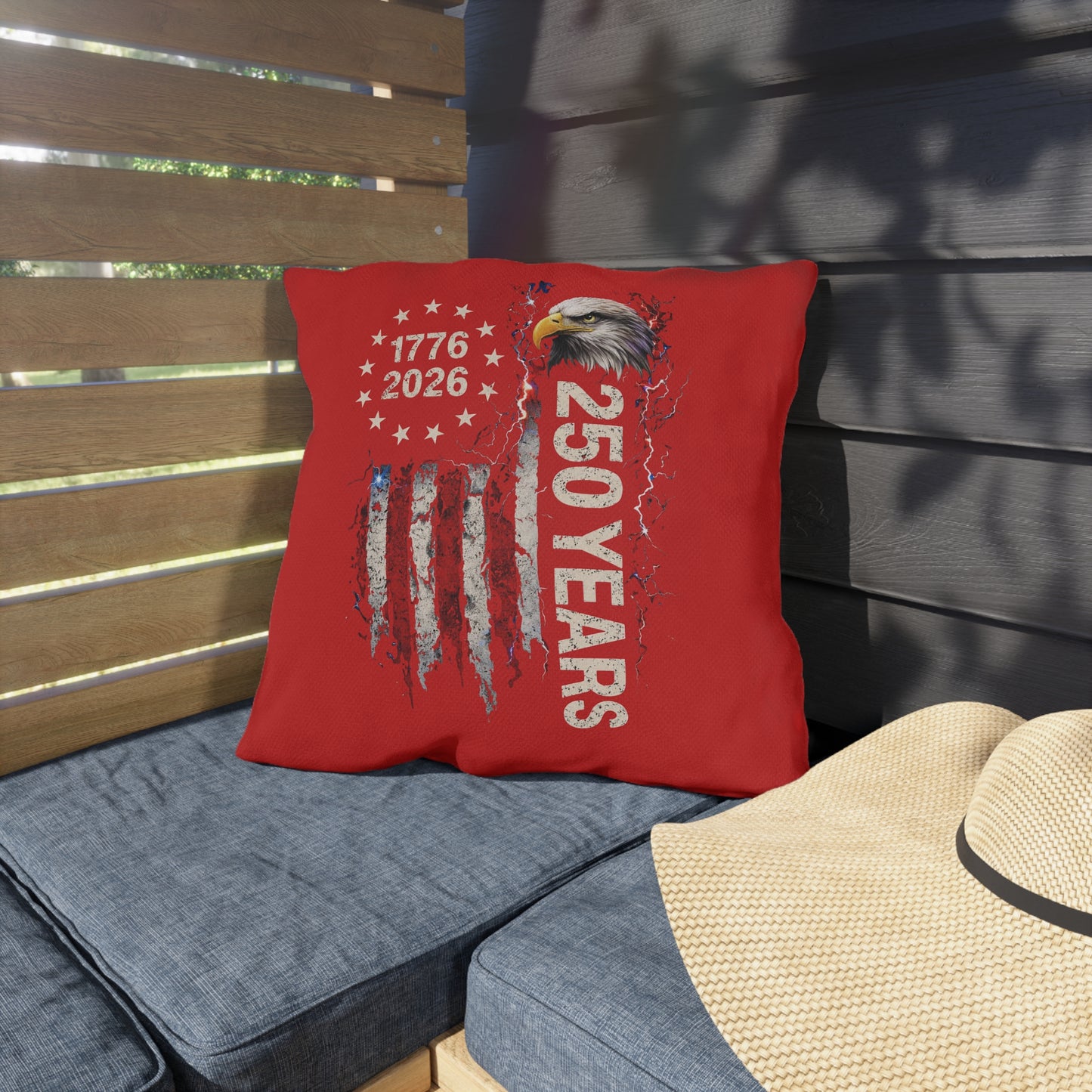 #250 1776-2026 250 Years USA Bicentennial Eagle Outdoor Throw Pillow