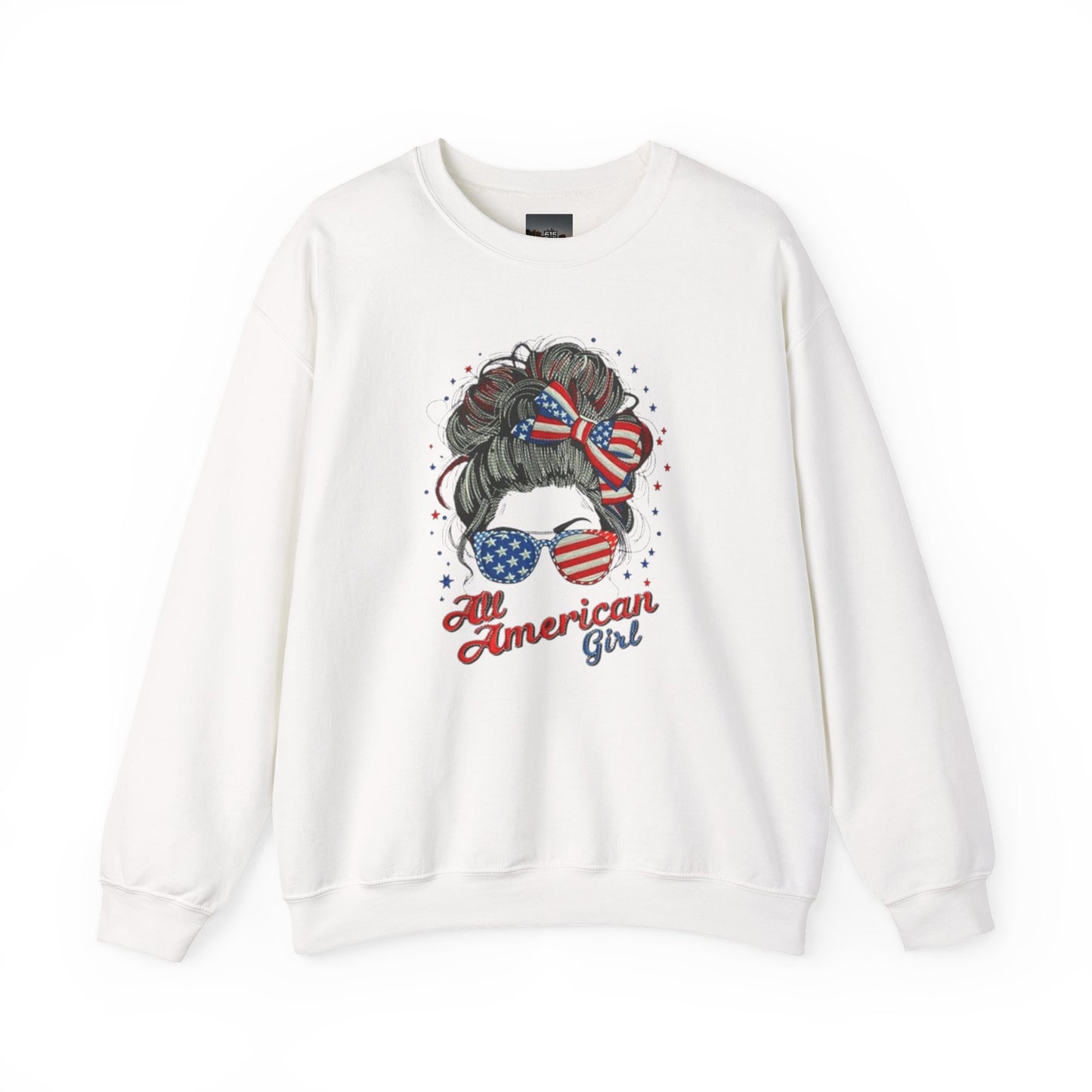 #250 "All American Girl" Patriotic Messy Bun Sweatshirt