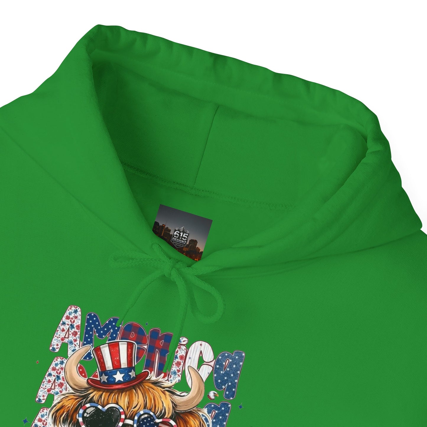 #250 American Flag Bubblegum Patriotic Highland Cow Hoodie