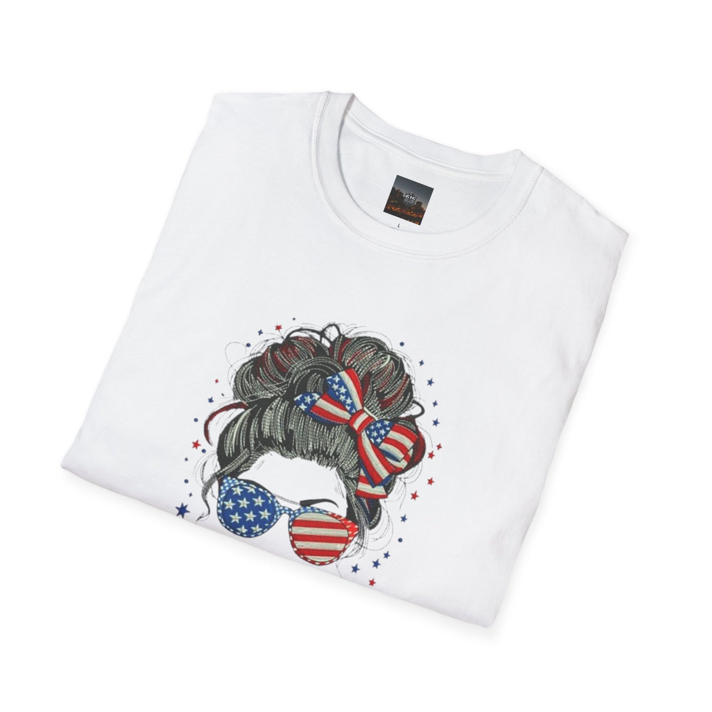 #250 "All American Girl" Patriotic Messy Bun T-Shirt