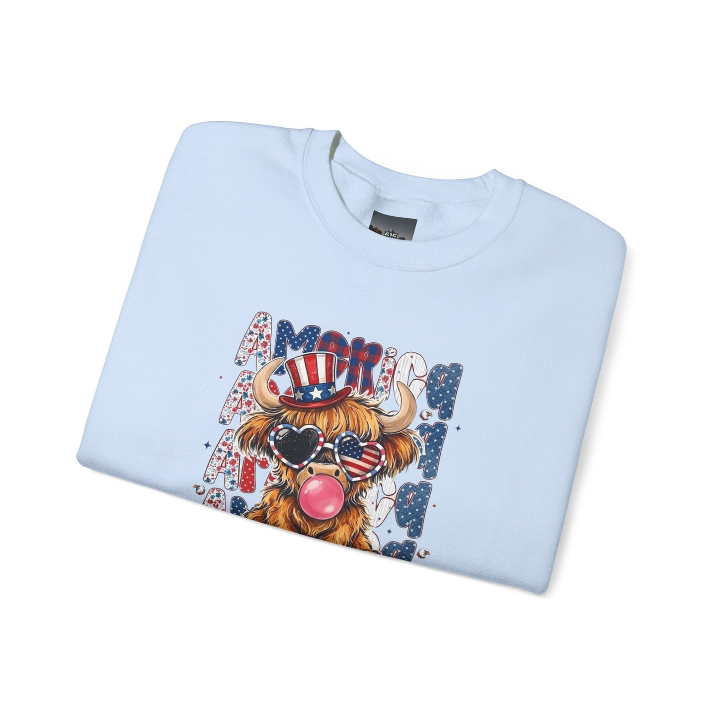 #250 American Flag Bubblegum Patriotic Highland Cow Sweatshirt