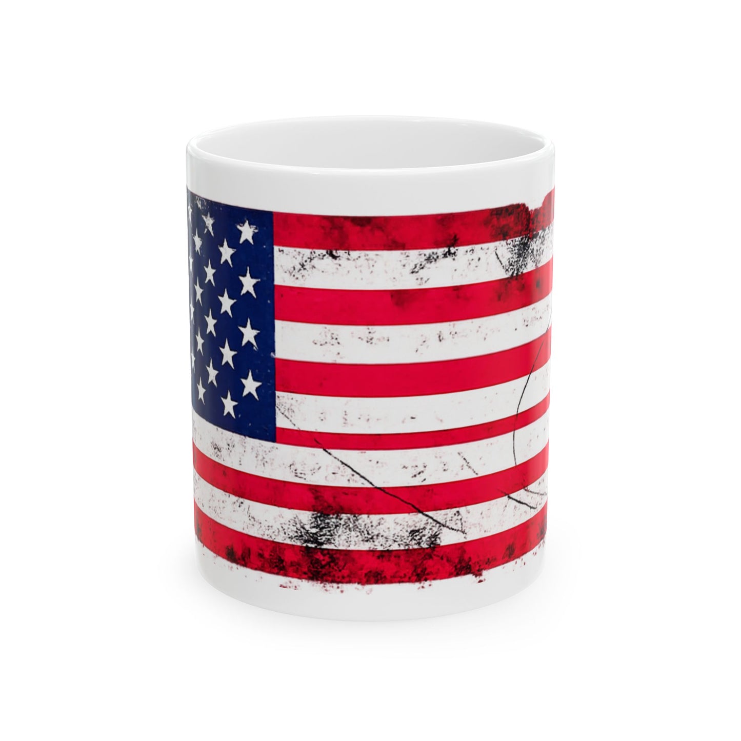 #250 Distressed American Flag Ceramic Mug — Patriotic (11oz, 15oz) Coffee Cup