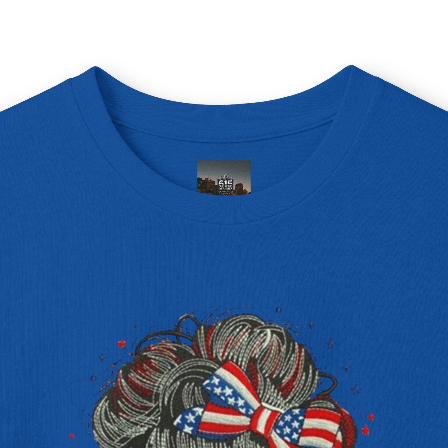 #250 "All American Girl" Patriotic Messy Bun Long Sleeve Tee