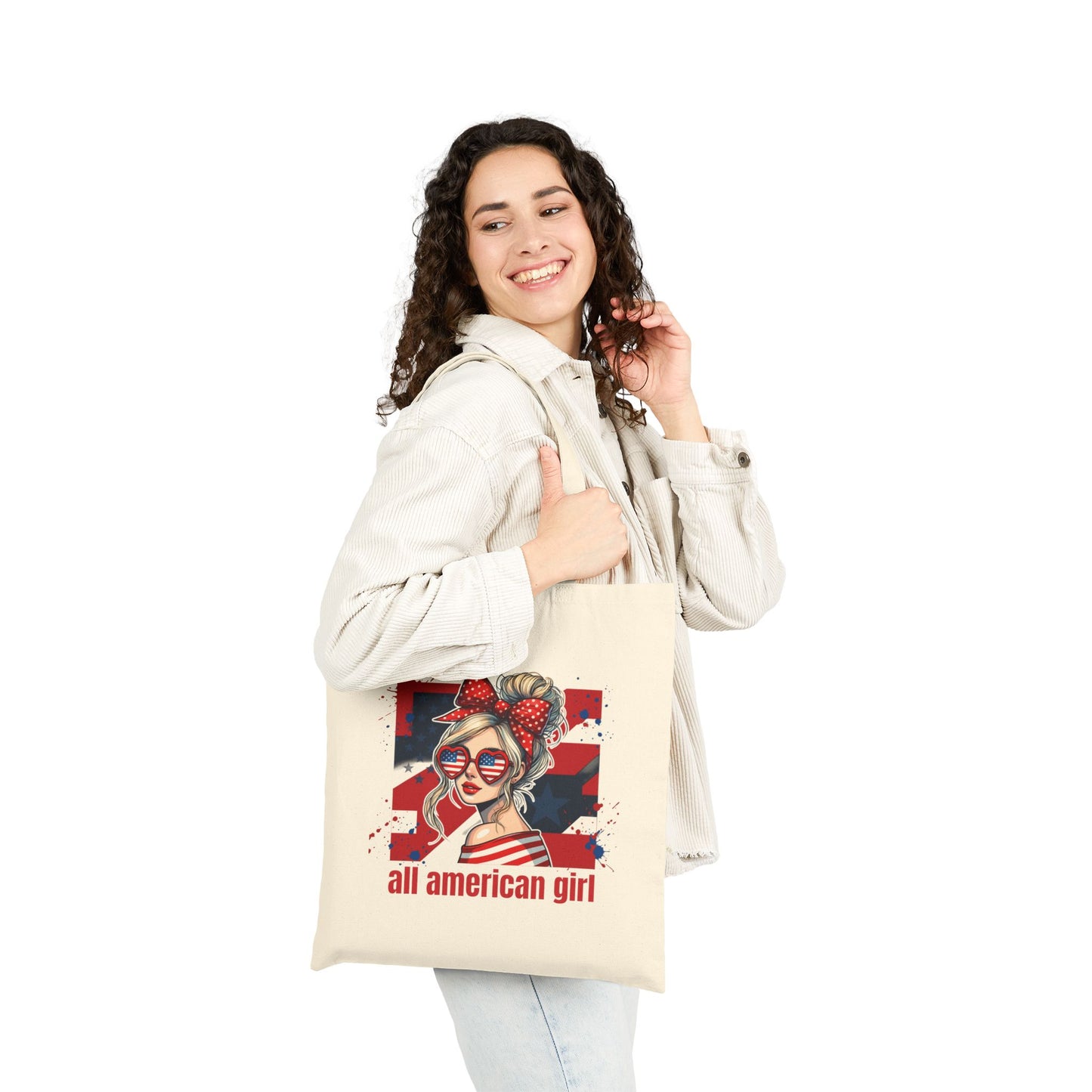 #250 All American Girl Patriotic Canvas Tote Bag