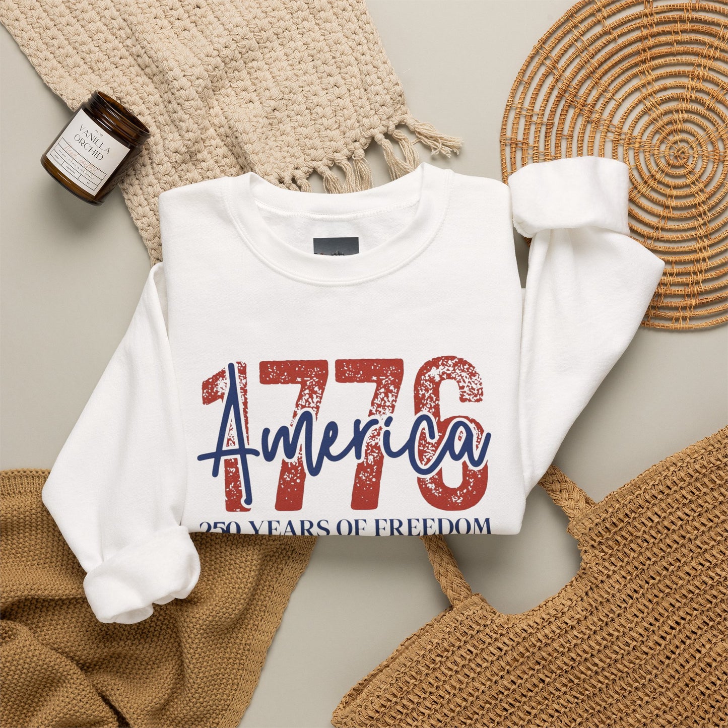 #250 1776 America: 250 Years of Freedom' Patriotic Independence Day Crewneck Sweatshirt