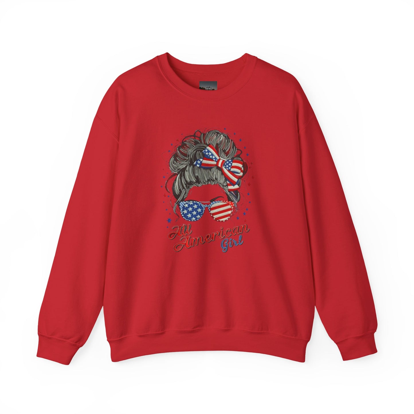 #250 "All American Girl" Patriotic Messy Bun Sweatshirt